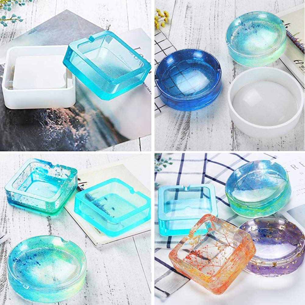 Premium Silicone Ashtray Molds for Resin Casting - Square & Round Large Resin Art Molds - Perfect for DIY Crafts, Home Decor, and Smoking Accessories