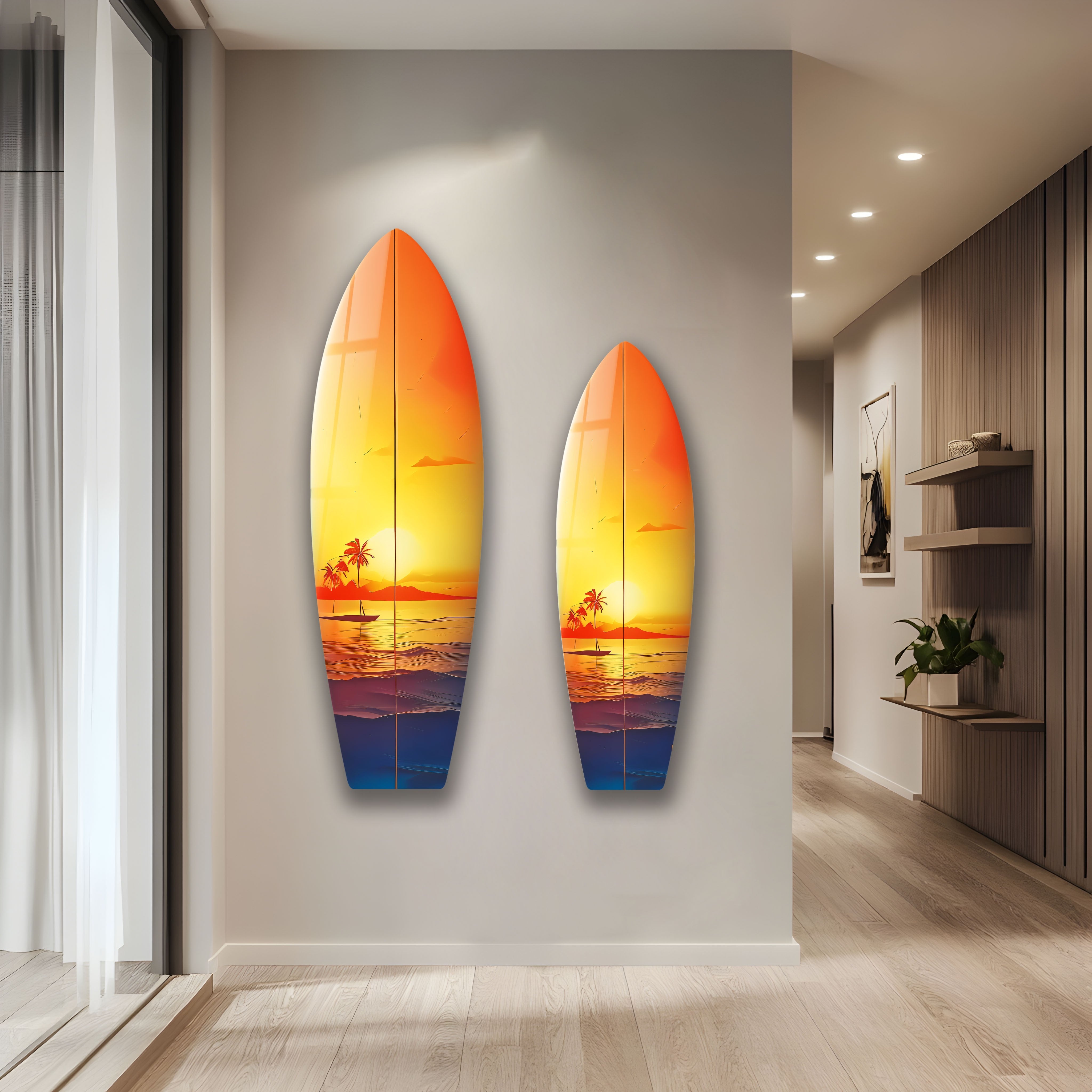 Beauty Sunset Surfboard Wall Art - Ocean Themed Decor for Beach House, Living Room, Bedroom & Office - Perfect Coastal Home Decor Gift