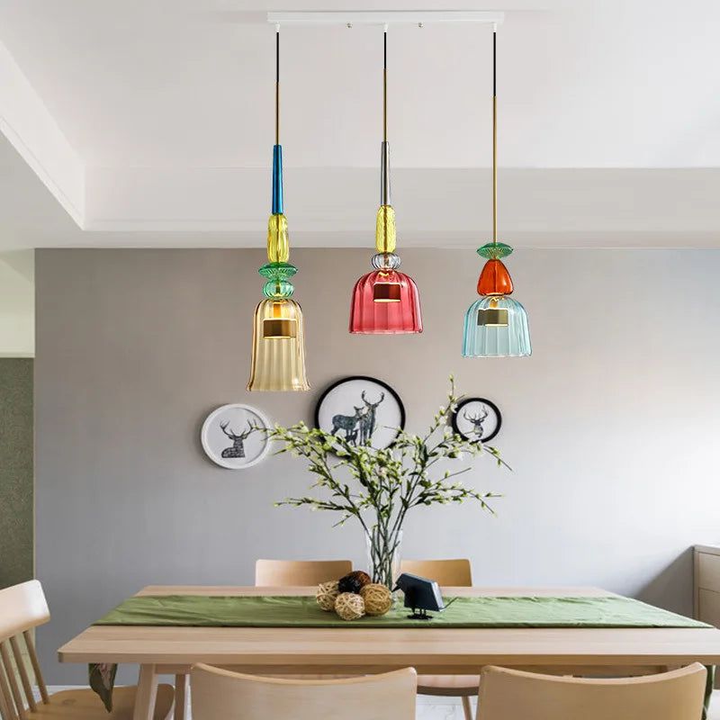 Vibrant Glass LED Pendant Lighting Fixtures - Modern Hanging Lights for Kitchen Island, Dining Room & Bedroom Decor - Energy Efficient Ambient Lighting Solution