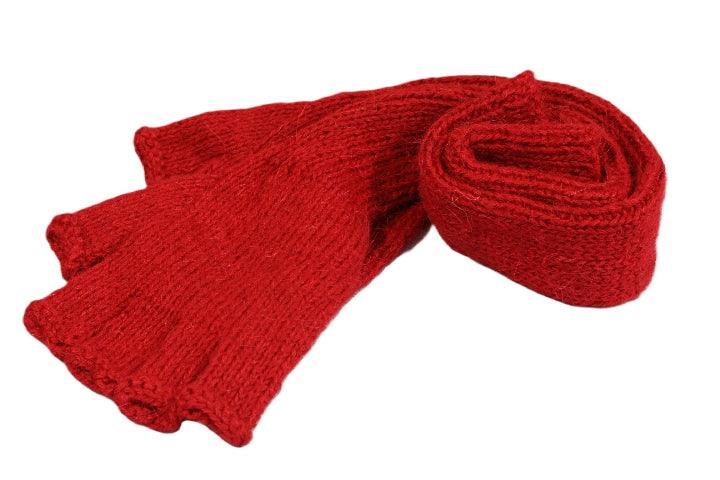 Warm Alpaca Wool Fingerless Gloves for Women & Men - Soft Red Winter Hand Warmers - Perfect for Typing, Driving & Outdoor Activities