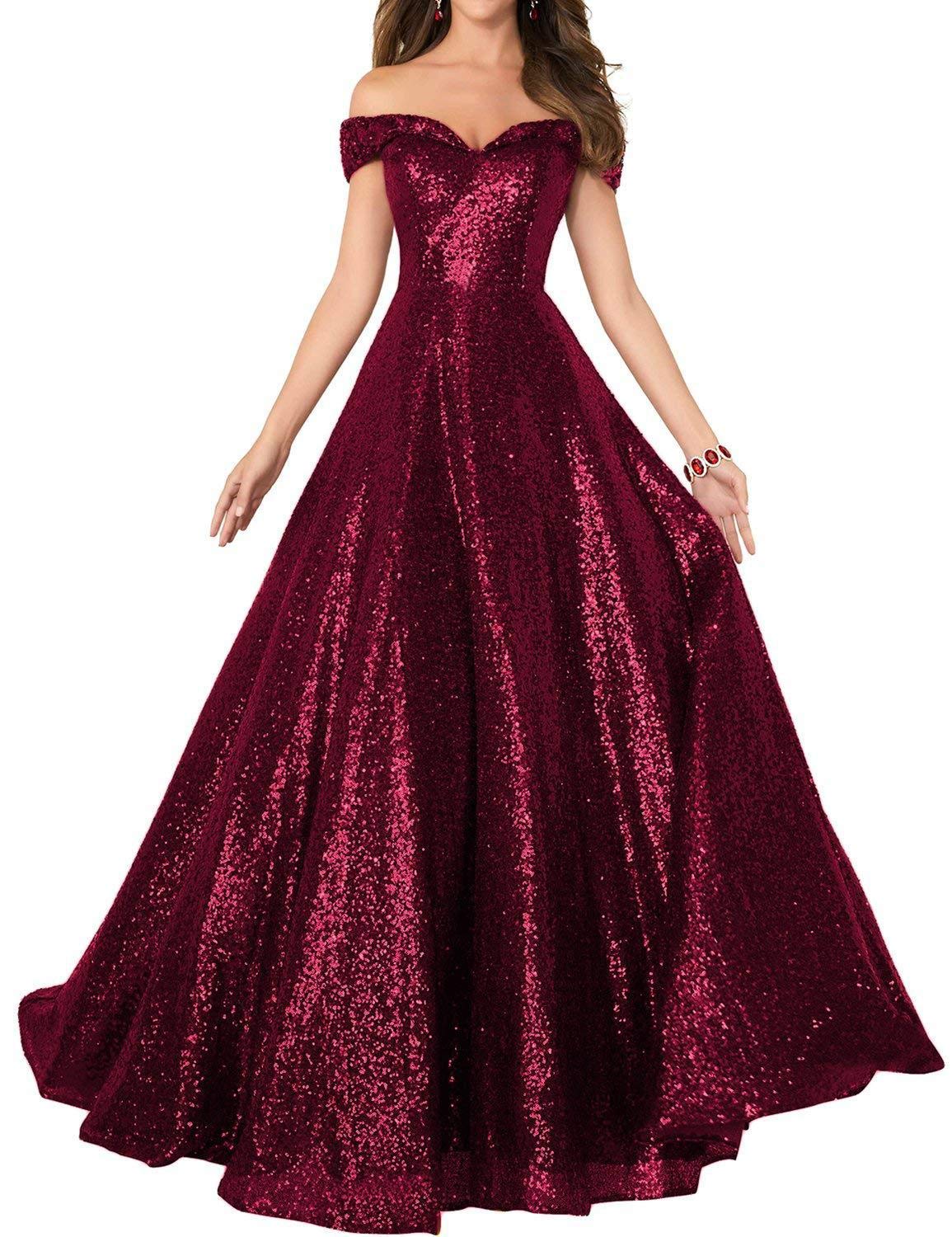 OYISHA Women's Off Shoulder Sequin Prom Dress Long Formal Evening Gown for Bridesmaid Wedding Party 2021 - Elegant & Glamorous for Special Occasions