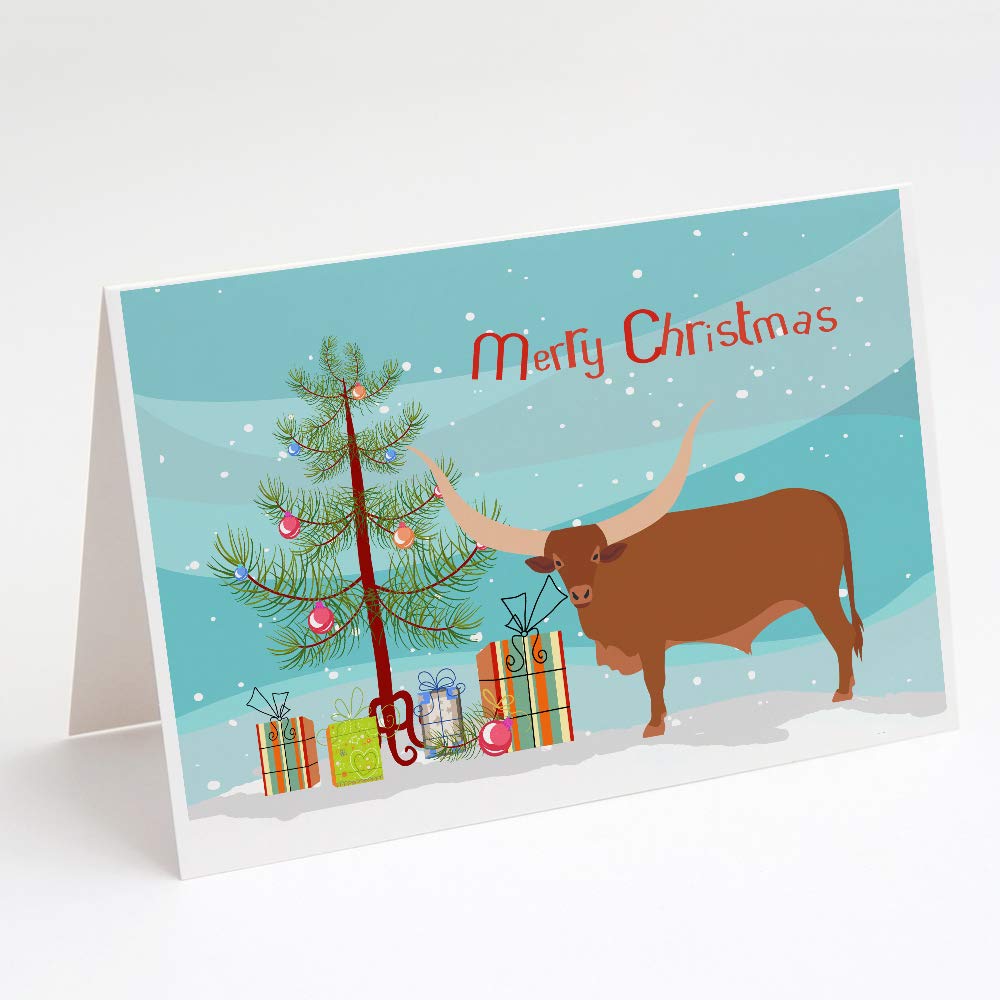 Ankole-Watusi Cow Christmas Greeting Cards - Pack of 8 Blank Teal A7 Note Cards (5x7 inches) with Envelopes - Whimsical Holiday Stationery for Christmas Wishes, Thank You Notes & Seasonal Greetings