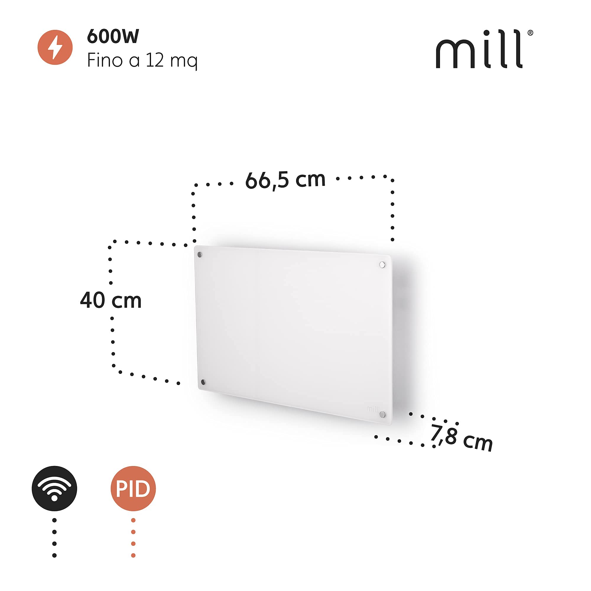 MILL GLASS GL600WIFI3 600W Wi-Fi Electric Space Heater with Glass Design - White | Smart Home Heating for Bedroom, Office & Indoor Use