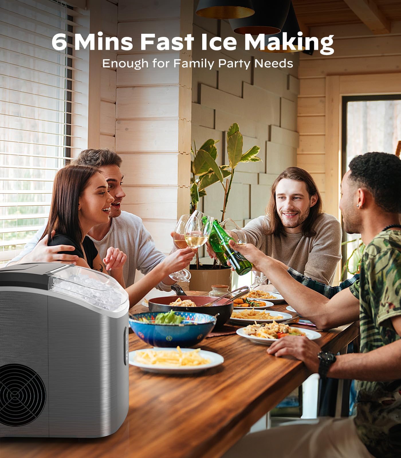Silonn Countertop Nugget Ice Maker - Chewable Pellet Ice Machine with Self-Cleaning Function, Portable Pebble Ice Maker with Ice Scoop for Home, Kitchen, Office - Stainless Steel | Perfect for Cocktails, Sodas & Entertaining Guests