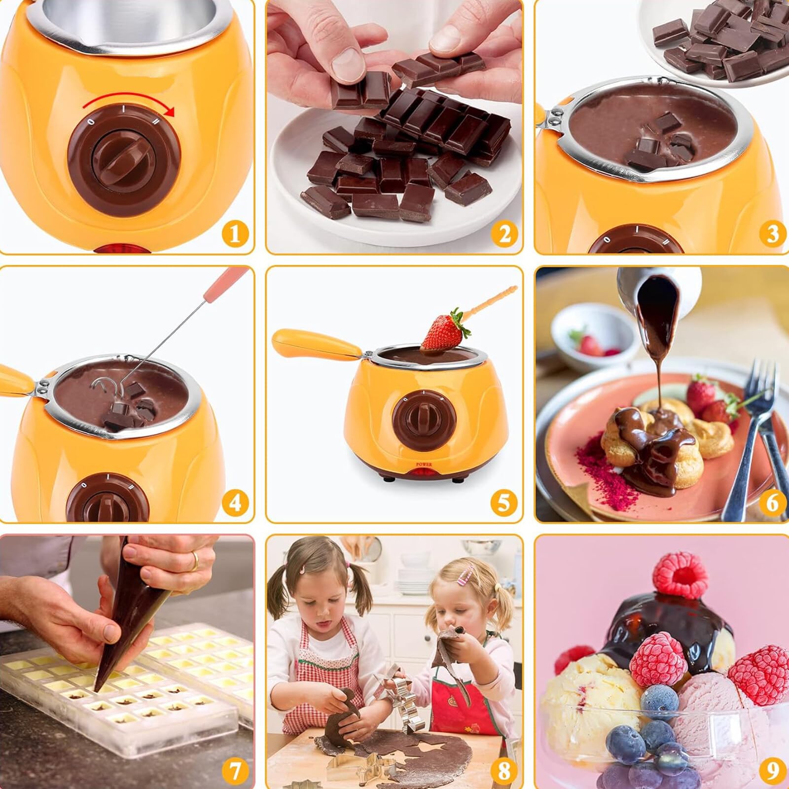 Mini Electric Chocolate Melting Pot 8.45oz - 2-Temperature Fondue Warmer for Chocolate & Cheese - Perfect for Home Parties, Valentine's Day & Dessert Making
