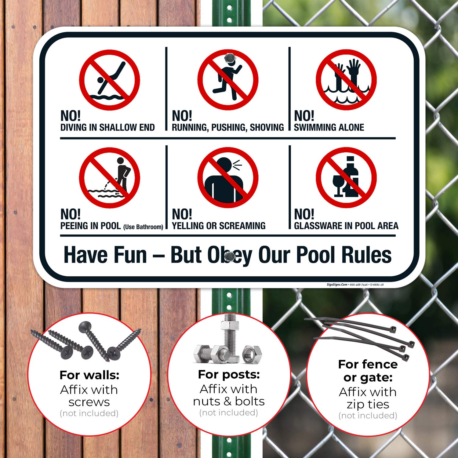 Pool Rules Sign - 12x18 Inches Rust-Free .063 Aluminum, Fade-Resistant Backyard Sign for Swimming Pools, Made in USA - Ideal for Residential & Public Pools, Spas, Water Parks
