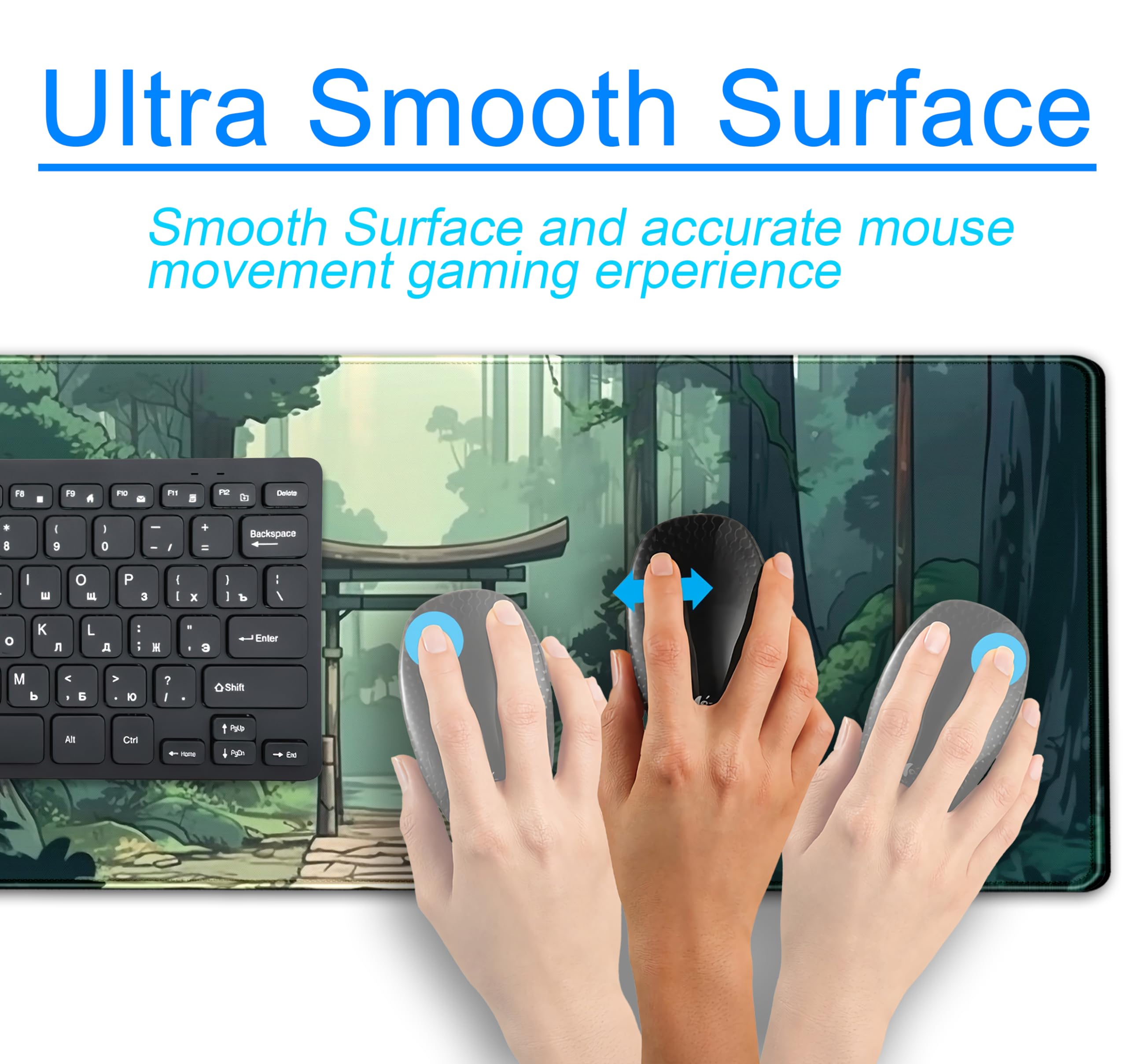 Japanese Green Forest Gaming Mouse Pad - XL Large Anime Tree Woodland Desk Mat for Office & Laptop, Cute Aesthetic Women's Computer Keyboard Mouse Mat with Stitched Edges (31.5''x11.8'') - Perfect for Gaming, Work & Home Office Decor