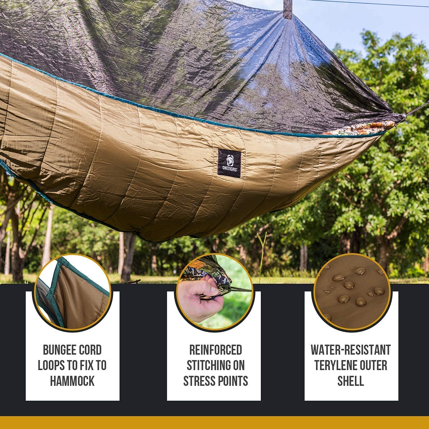 OneTigris Hideout Hammock Underquilt with Bulwark All-Season Camping Tarp - Lightweight Insulation for 4-Season Hammock Camping & Backpacking Adventures