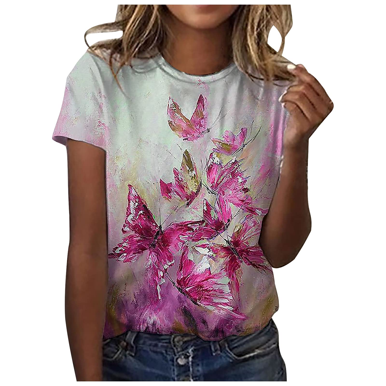 FADK Women's Printed O-Neck Tank Tops - Short Sleeve Workout Shirts & Casual Loose Tees for Gym, Yoga, Running & Everyday Wear