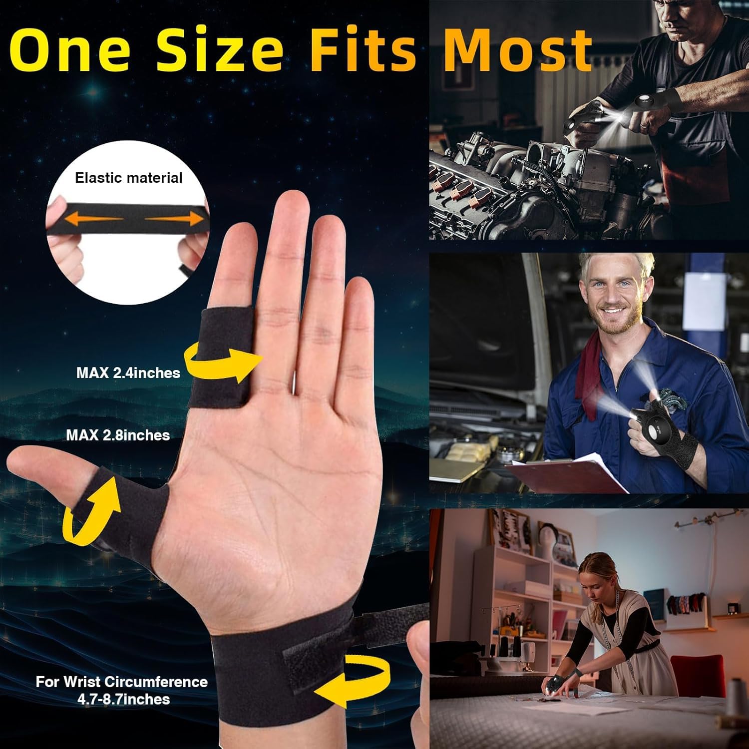 LED Flashlight Gloves for Men - Perfect Father's Day, Christmas & Birthday Gifts from Daughter, Son or Wife - Cool Gadgets for Repairing, Fishing & Camping - Black Finger Lights for Dad, Boyfriend & Men