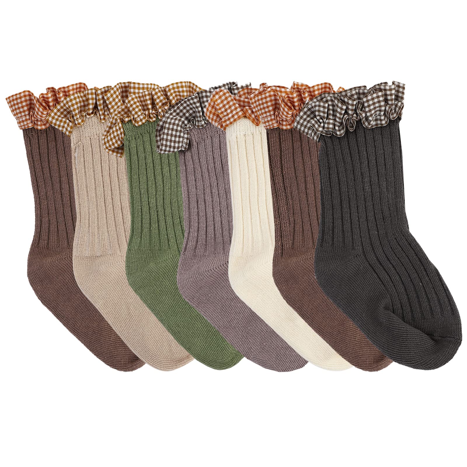 NEWITIN 7 Pairs Cotton Knee High Socks for Girls - Cute Tube Ruffled Stockings, School Uniform & Sport Socks for Kids - Perfect for School, Sports & Everyday Wear