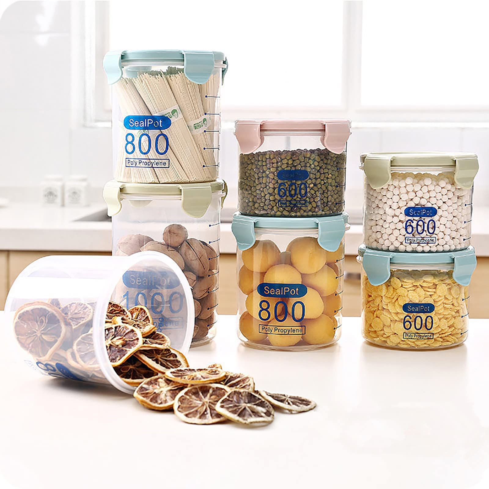 Yuege 2-Piece Airtight Food Storage Containers Set - 600ml & 800ml Clear Plastic Stackable Kitchen Canisters with Secure Lids for Cereal, Flour, Sugar & Dry Goods | Perfect for Pantry Organization, Meal Prep & Refrigerator Storage (Blue)