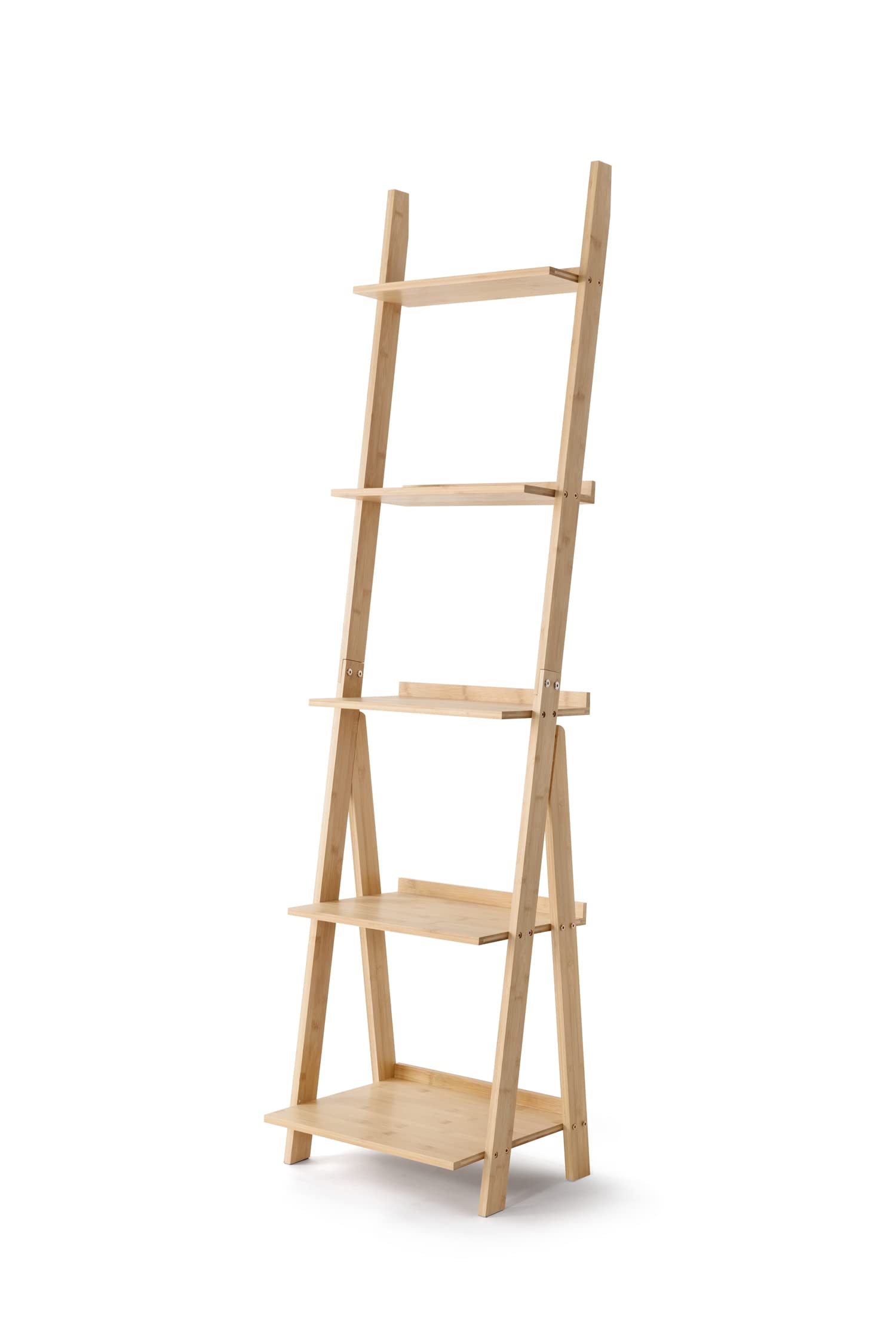 Venloup 5-Tier Ladder Shelf - Free Standing Bookcase & Storage Organizer for Home Office, Bathroom, Living Room - Natural Wood Finish | Perfect for Displaying Books, Decor & Organizing Small Spaces