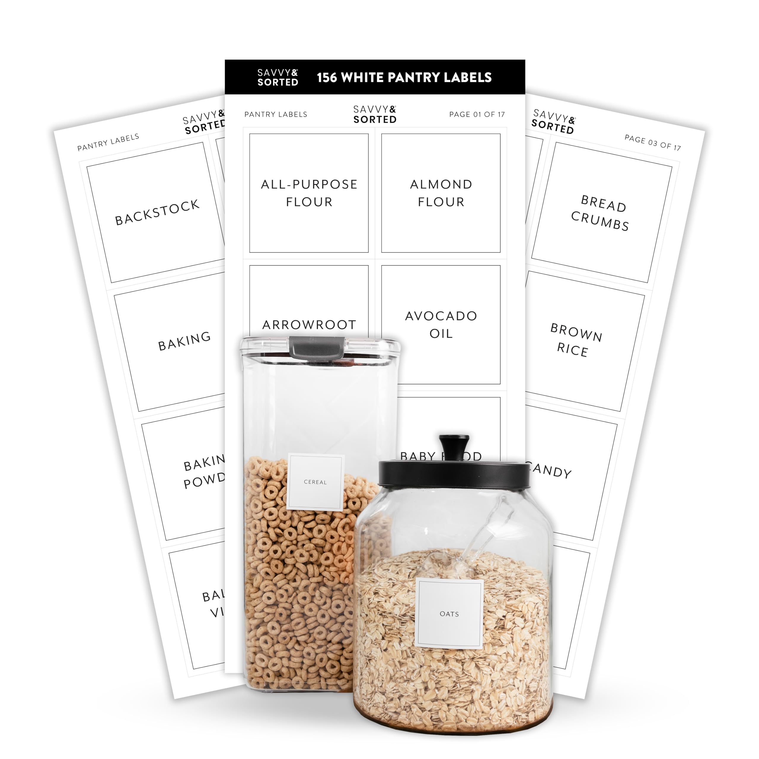 Minimalist Pantry Labels for Food Containers - 156 White Stickers with Black Text for Kitchen Organization, Canister & Storage Labels - Perfect for Pantry, Spice Jars & Meal Prep Containers