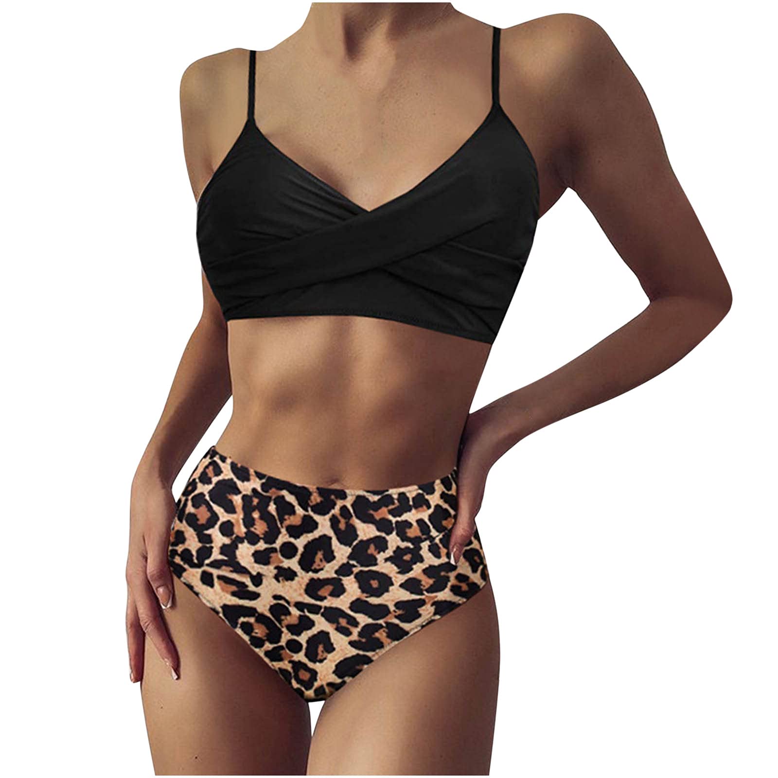 **Women's High Waisted Leopard Print Bikini Set - Sexy Ruched Two-Piece Swimwear for Beach & Pool | Fashion Bathing Suits for Summer Vacation**
