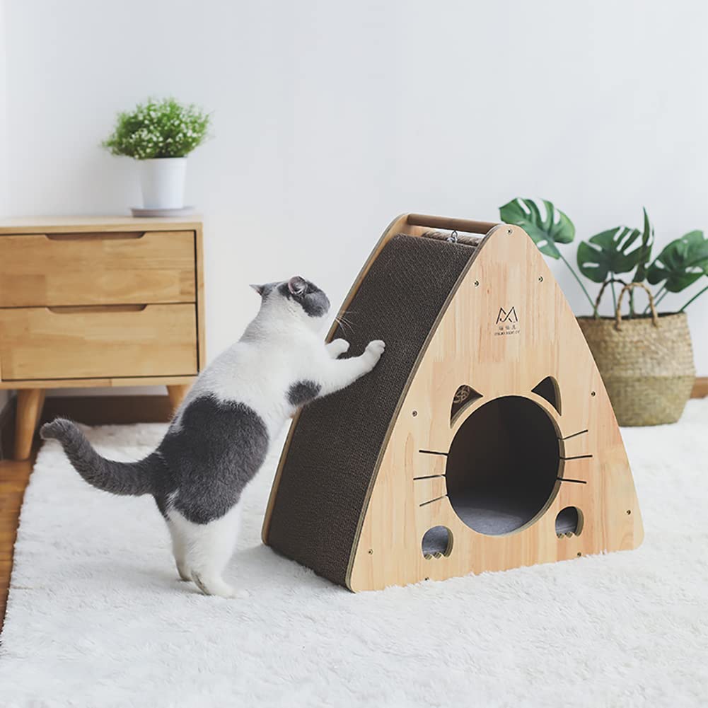 Premium Cat Scratcher Pad & Sofa Bed with Wooden Cat House - Multi-Level Scratching Post for Furniture Protection - Ideal for Large, Medium & Small Cats - Perfect for Living Rooms, Bedrooms & Pet Play Areas
