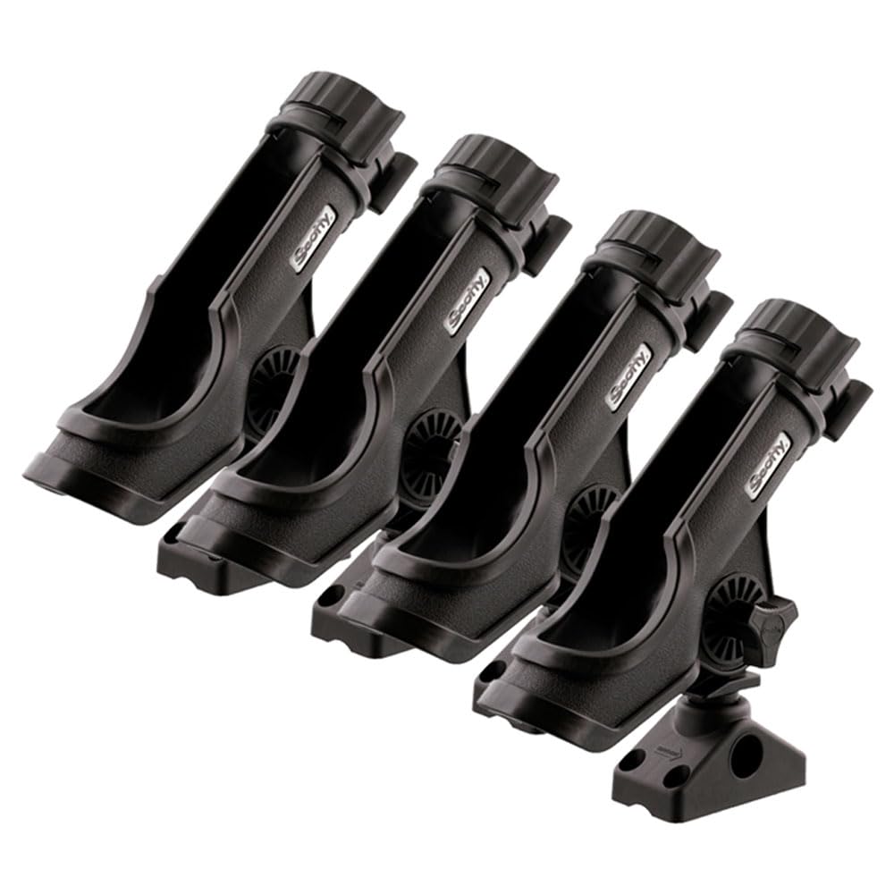 Scotty Quad Powerlock Fishing Rod Holder with 241 Side/Deck Mount - Heavy Duty Black Marine-Grade Rod Holder for Kayak, Boat & Dock Fishing | Saltwater & Freshwater Use
