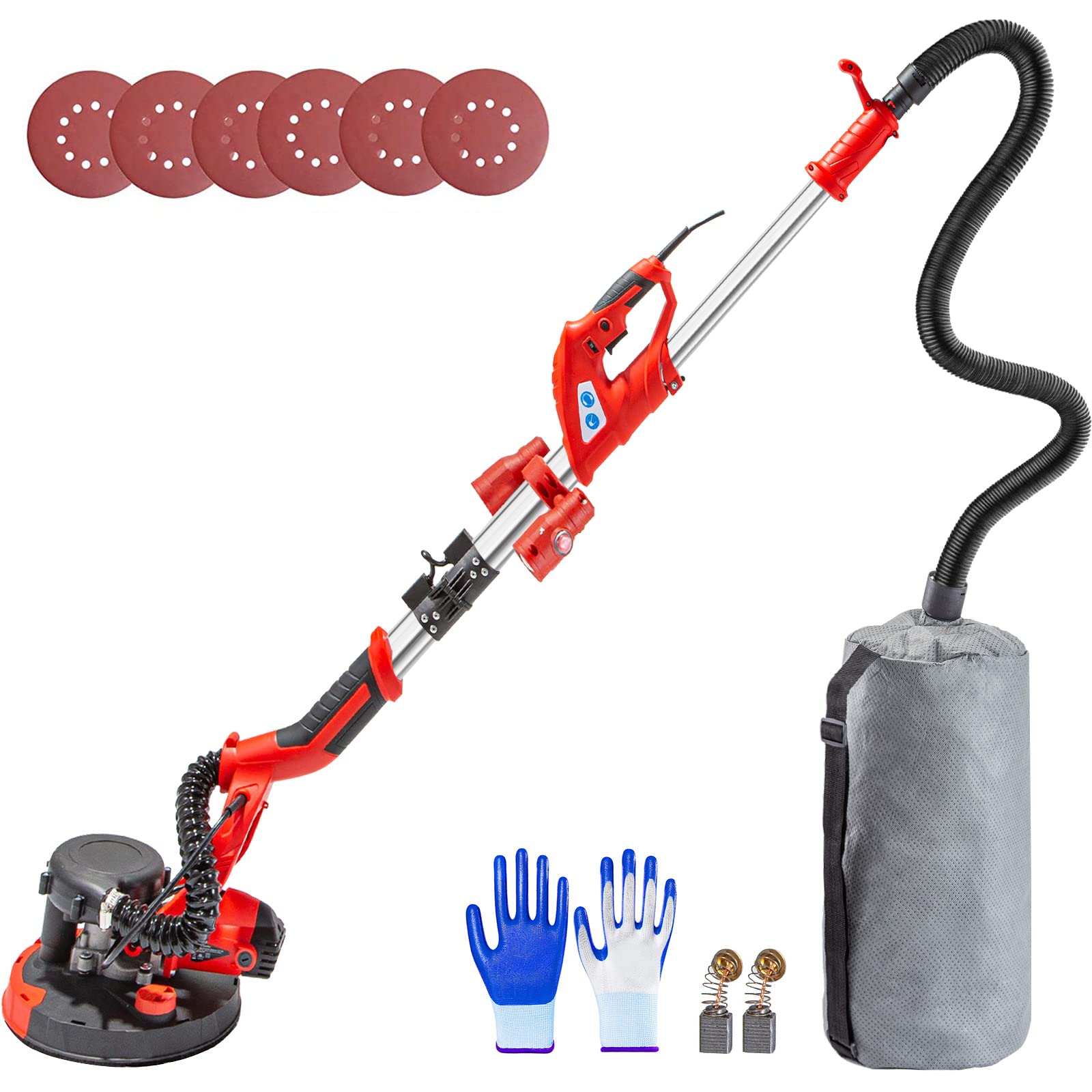 Mophorn 850W Electric Drywall Sander with Telescopic Handle, Variable Speed 800-1750RPM, LED Light & Vacuum Bag - 6 Sanding Pads for Smooth Wall Finishing | Perfect for Home Renovation, DIY Projects & Professional Sheetrock Sanding