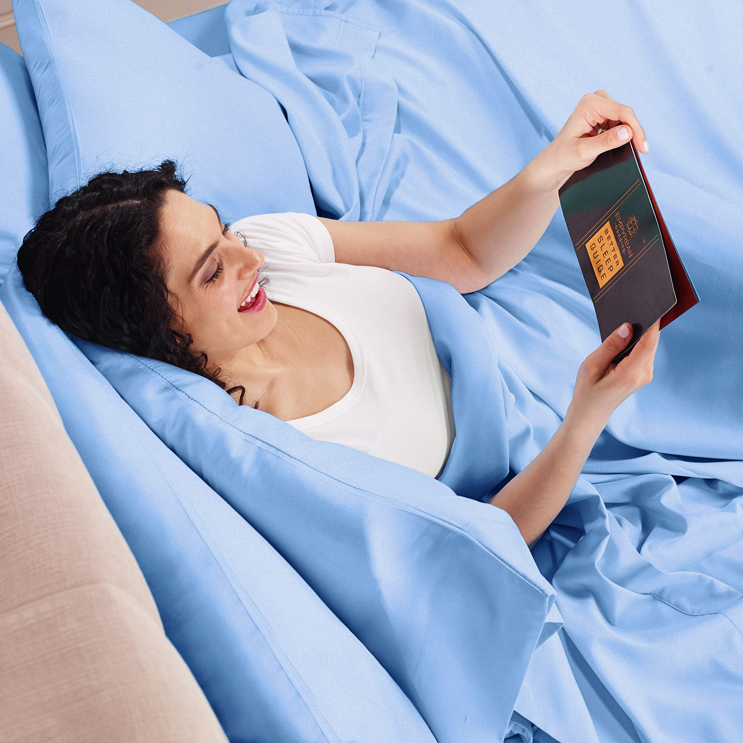 Empyrean 3-Piece Twin Sheet Set - Super Soft Double Brushed Microfiber Bed Sheets in Calm Blue - Hotel Luxury Bedding with 4 Corner Elastic Straps - Perfect for Guest Rooms, Dorms & Cozy Bedrooms