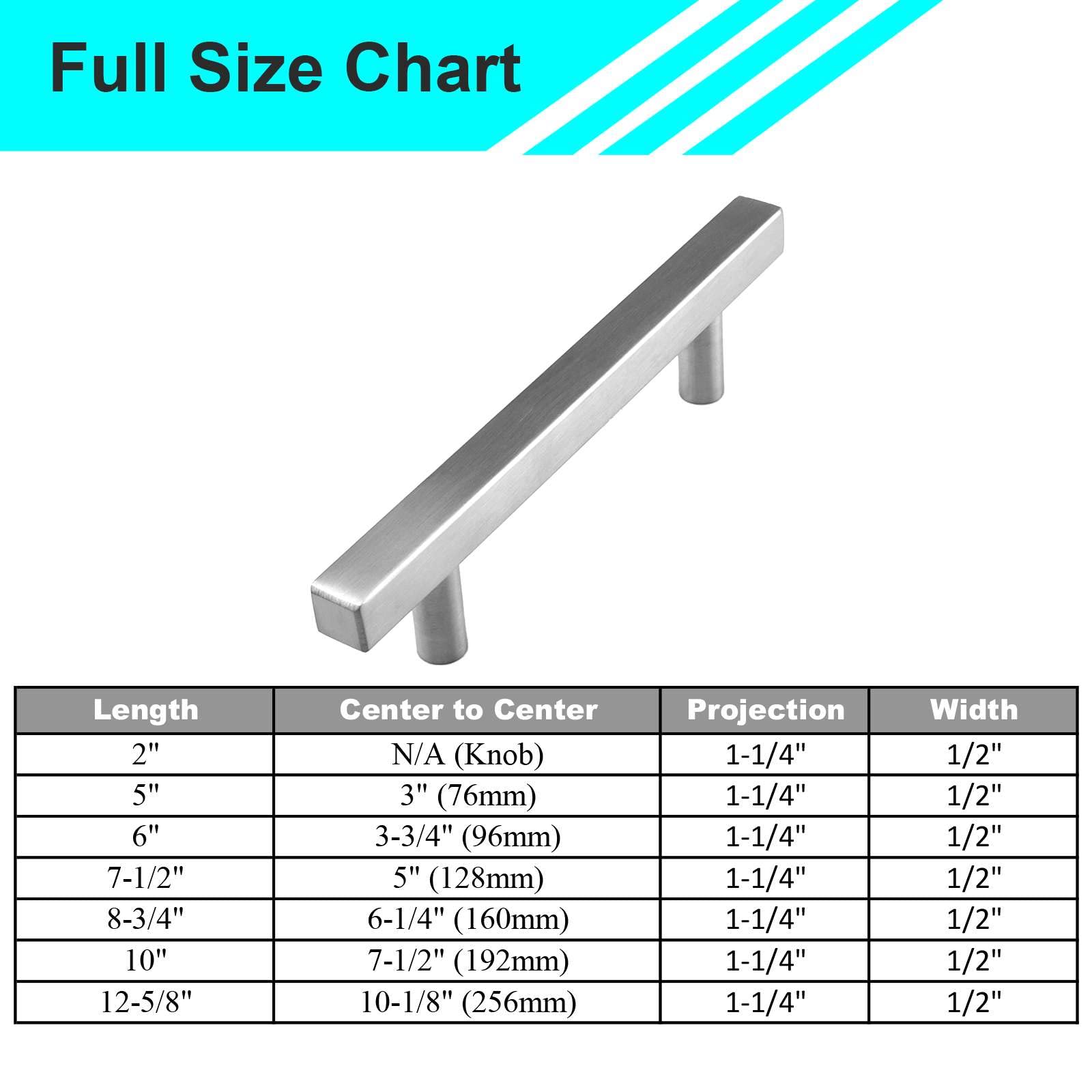 10 Pack Square Euro Bar Cabinet Handles - 304 Stainless Steel 2