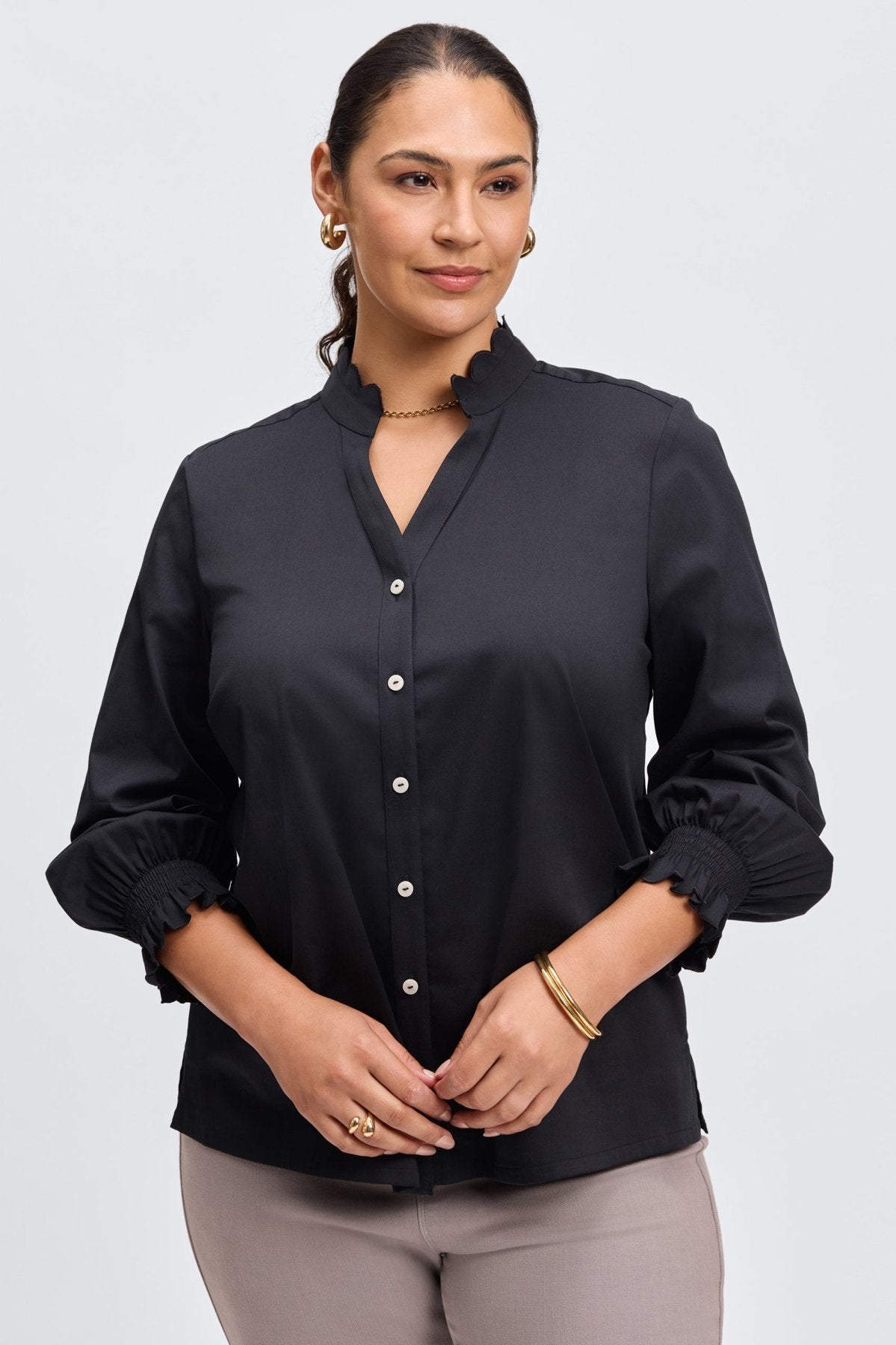 Elora Plus No Iron Stretch Matte Sateen Long Sleeve Shirt for Women - Wrinkle-Free Comfortable Office & Casual Wear