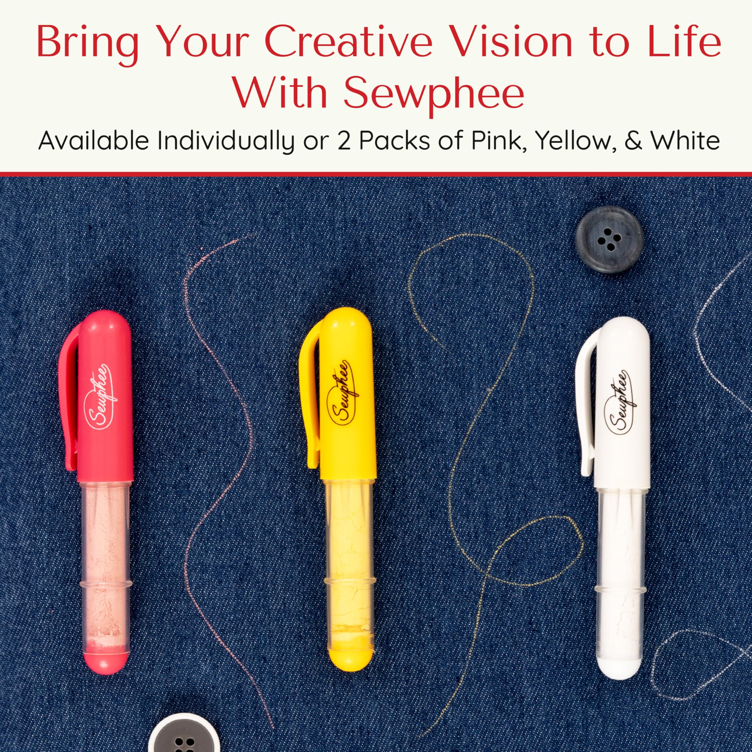 **Premium Fabric Markers for Sewing & Tailoring – Ergonomic Chalk Pen with Precision Dosing Wheel for Sharp Lines – Washable & Fade-Resistant Marking Pens for Cotton, Silk & Most Fabrics – White & Yellow 2-Pack – Ideal for Quilting, Dressmaking & DIY Crafts**