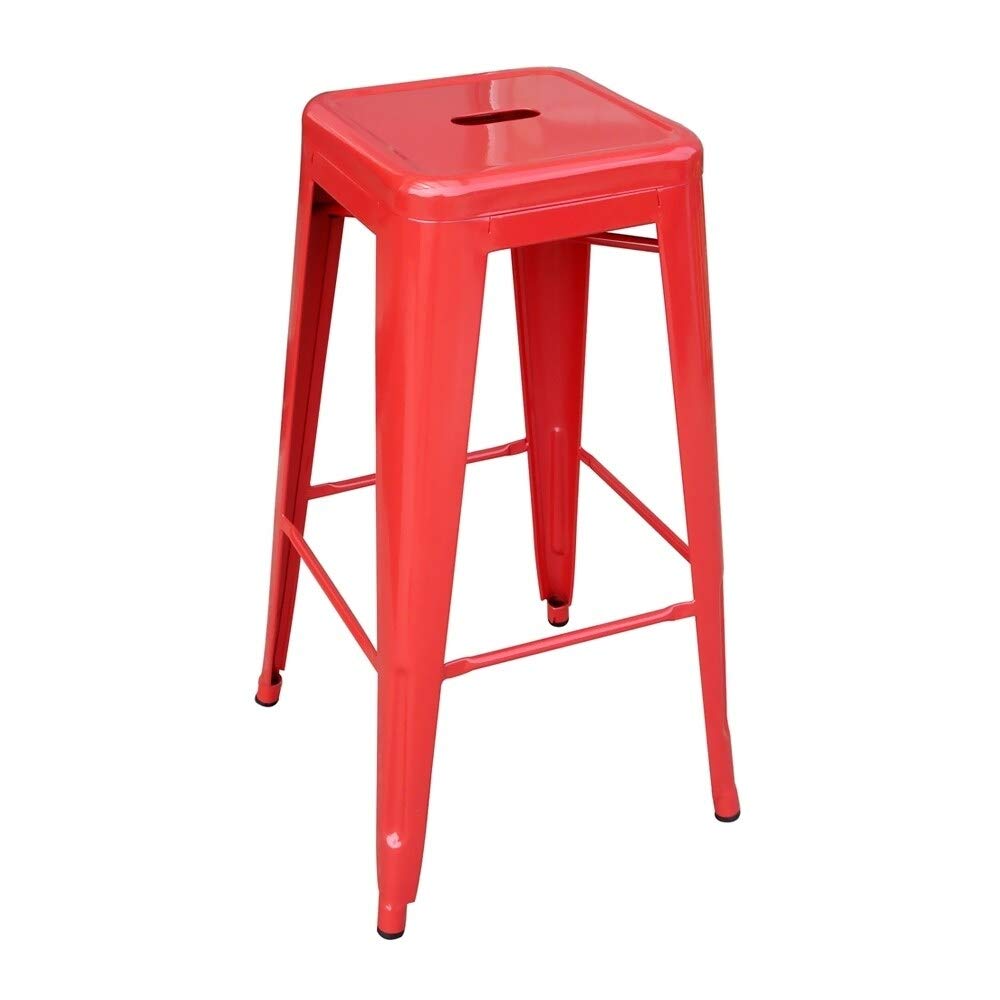4-Piece 30-Inch Metal Bar Stool Set - Industrial Style Red Bar Stools for Kitchen Island, Breakfast Nook & Home Bar - Heavy Duty Counter Height Stools