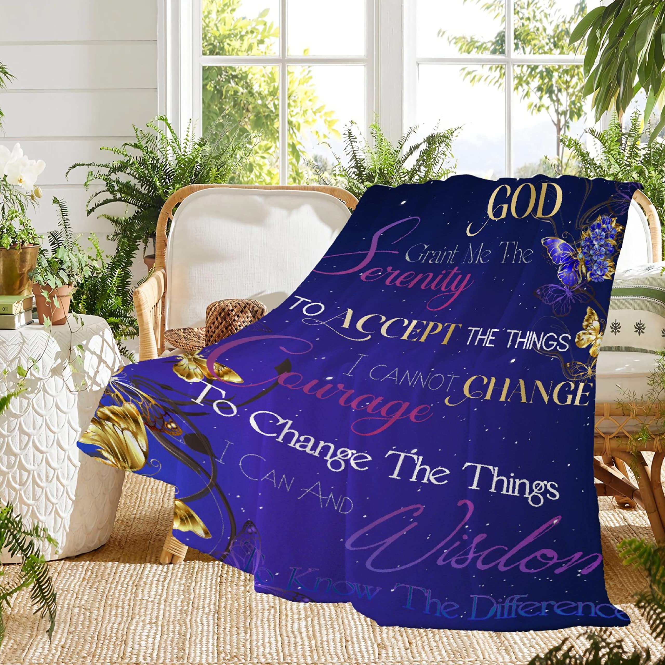 Purple Butterfly Serenity Prayer Flannel Throw Blanket - 120
