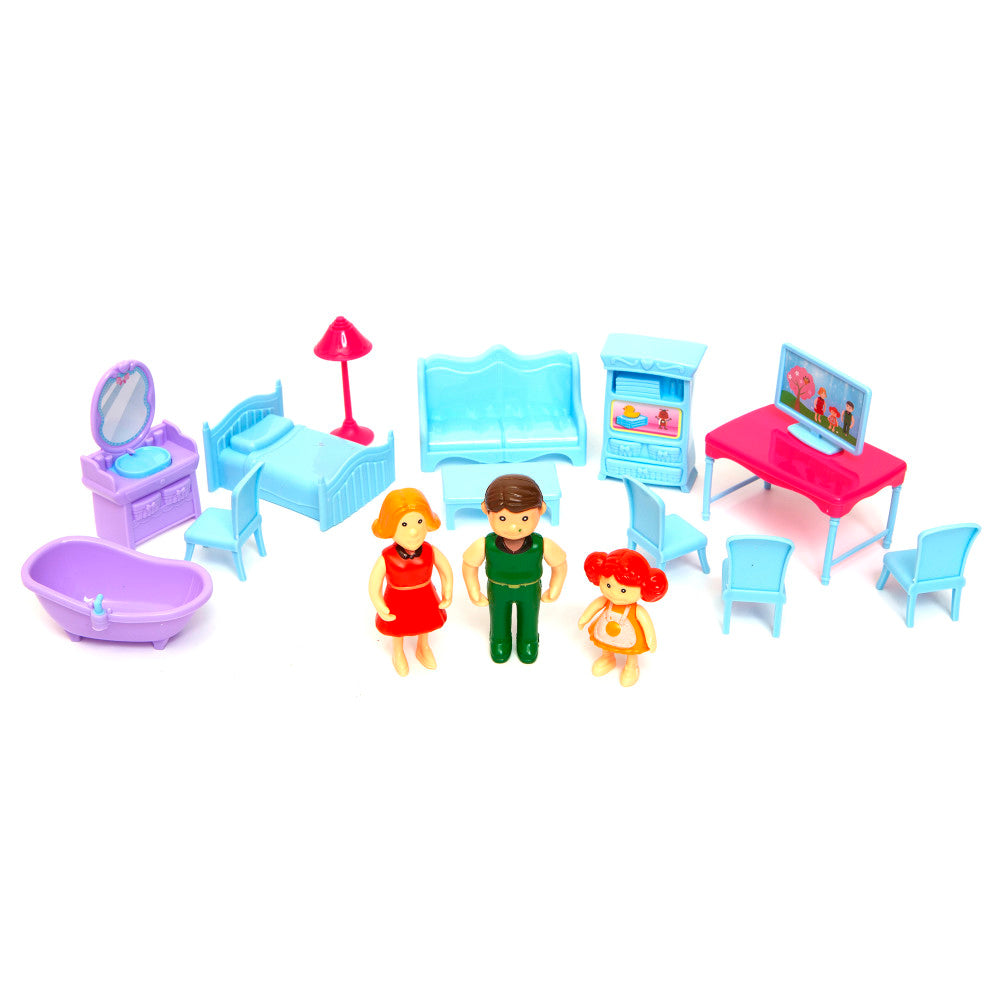 Boley Pink & Purple Doll House Playset - 16pc with 3 Family Dolls for Kids Ages 3+ | Pretend Play, Role Playing & Imaginative Fun for Toddlers & Preschoolers