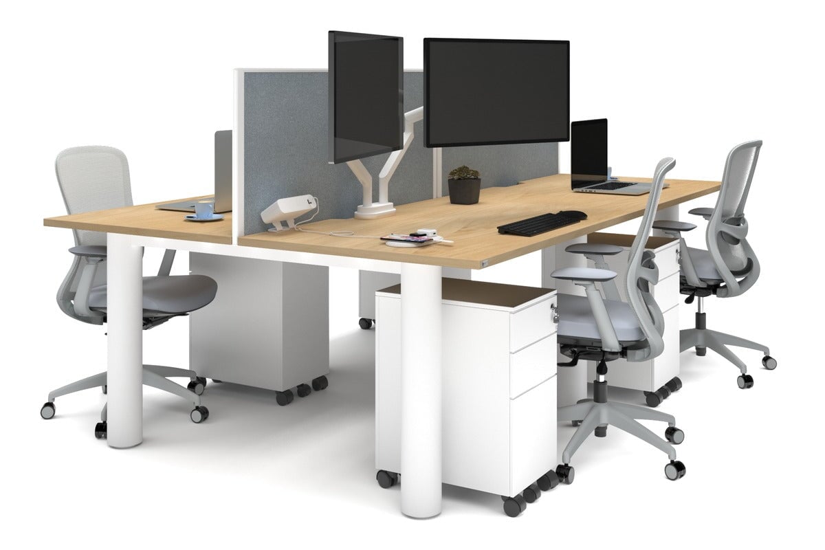 4-Person Office Workstation with Quadro Cylinder Legs - 1200L x 800W Desk with Cable Management Scallop for Modern Workspaces & Collaborative Office Environments