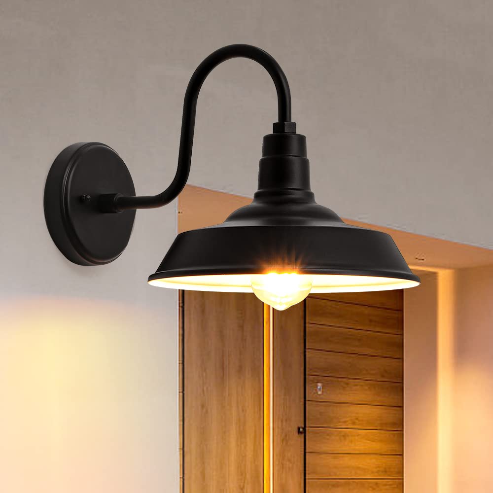 Vintage Black Outdoor Wall Lights - Waterproof Anti-Rust Gooseneck Exterior Light Fixture for Farmhouse, Barn, Front Porch, Entryway & Garage - Perfect for Outdoor Lighting & Home Decor