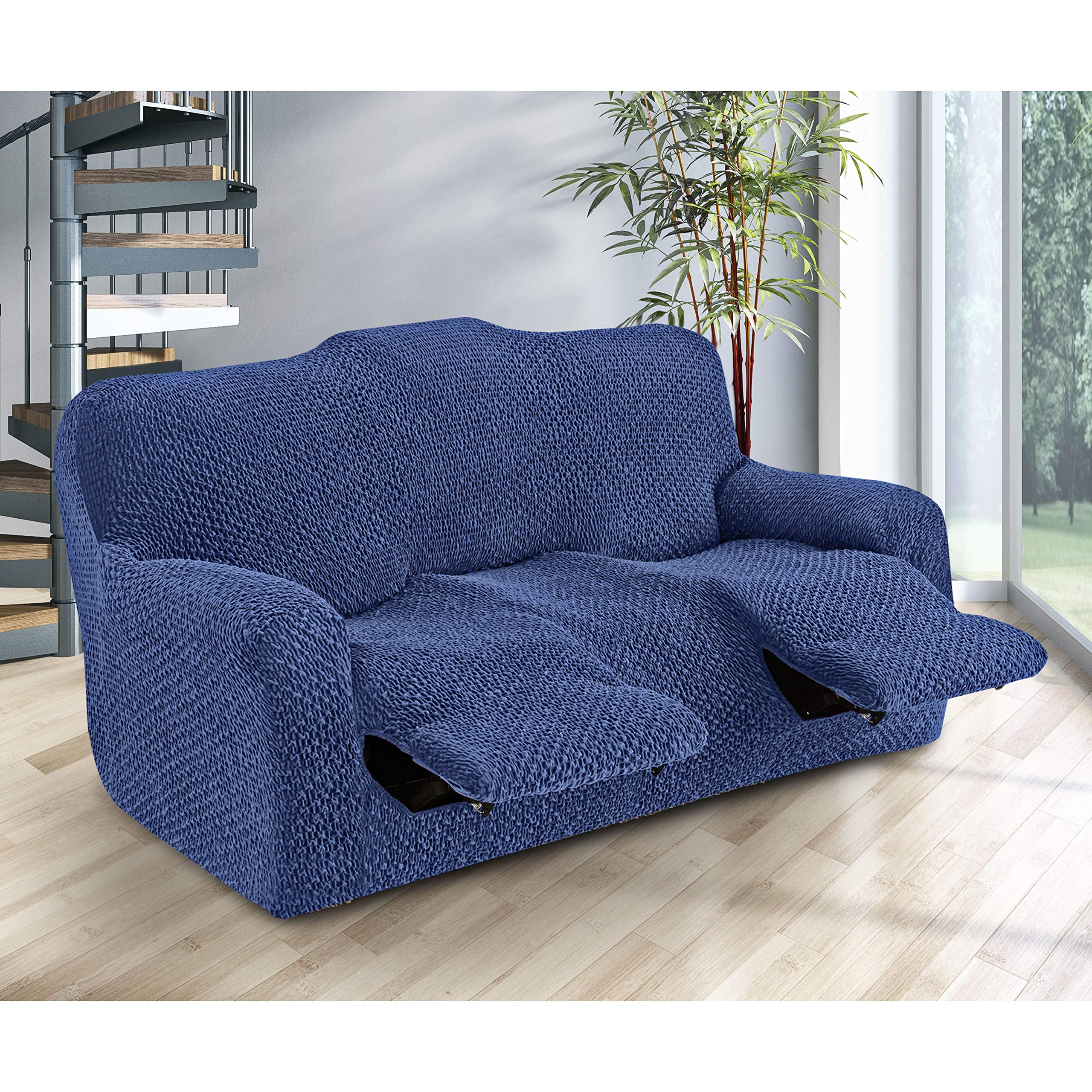 PAULATO BY GA.I.CO. Soft Velvet Stretch Recliner Sofa Cover - Furniture Protector for Living Room, Bedroom - Blue (87x42x40 inches) - Perfect for Pets, Kids & Everyday Use