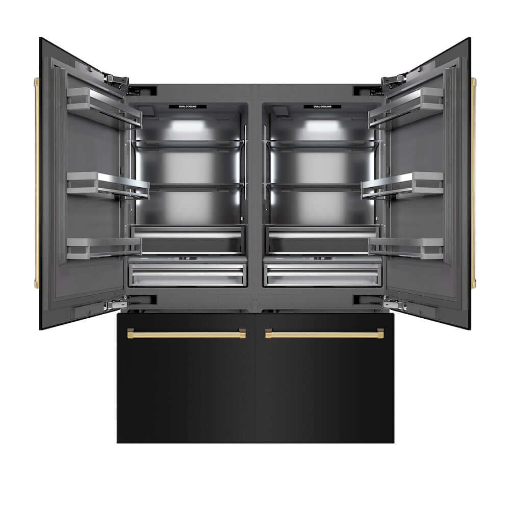 ZLINE Autograph Edition 60-Inch French Door Built-In Refrigerator - 32.2 cu.ft Capacity, Bottom Freezer, Water Dispenser & Ice Maker - Black Stainless Steel with Graphite Gray Interior & Polished Gold Accents (GRBIVZ BS 60 G) - Perfect for Modern Kitchens & Luxury Homes