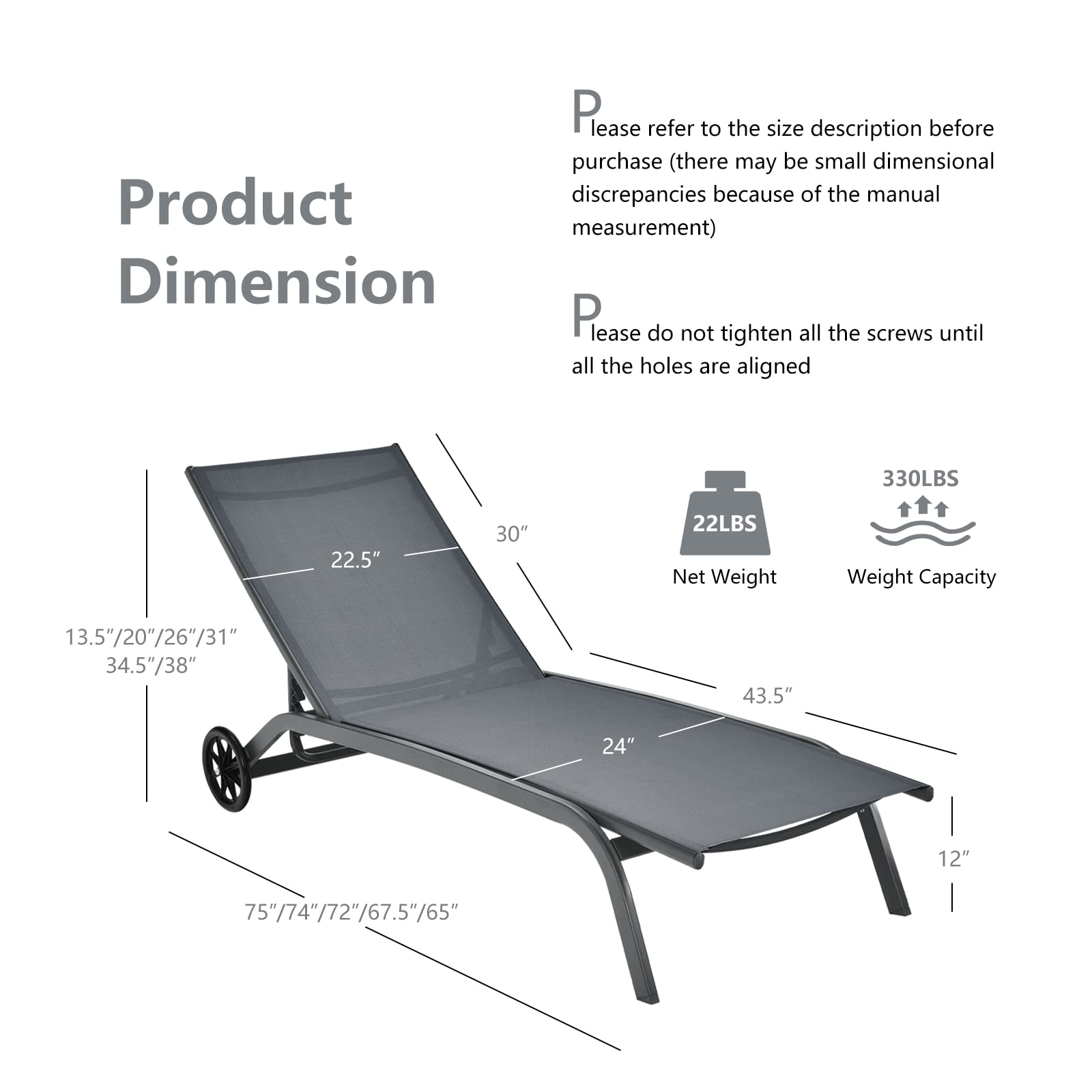 **Tangkula 6-Position Adjustable Outdoor Chaise Lounge Chair - Breathable Fabric, Smooth Wheels - Patio, Poolside, Garden Relaxation (Grey)**
