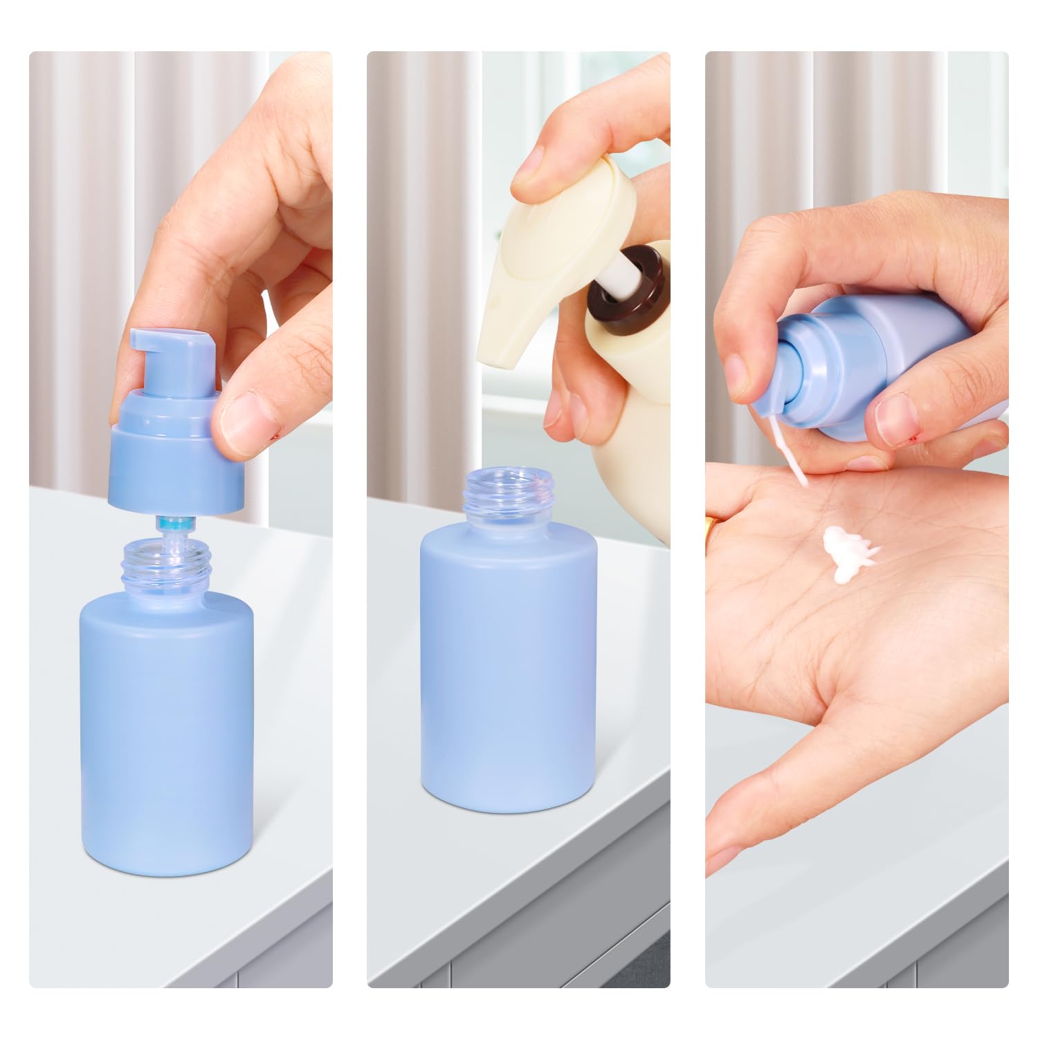 1 oz Empty Glass Pump Bottle Set (3 Pcs) - Leak Proof Refillable Containers for Lotion, Essential Oil, Liquid & Cream - Travel Toiletry Bottles & Frosted Foundation Bottles - Perfect for DIY Cosmetics, Skincare & On-the-Go Use