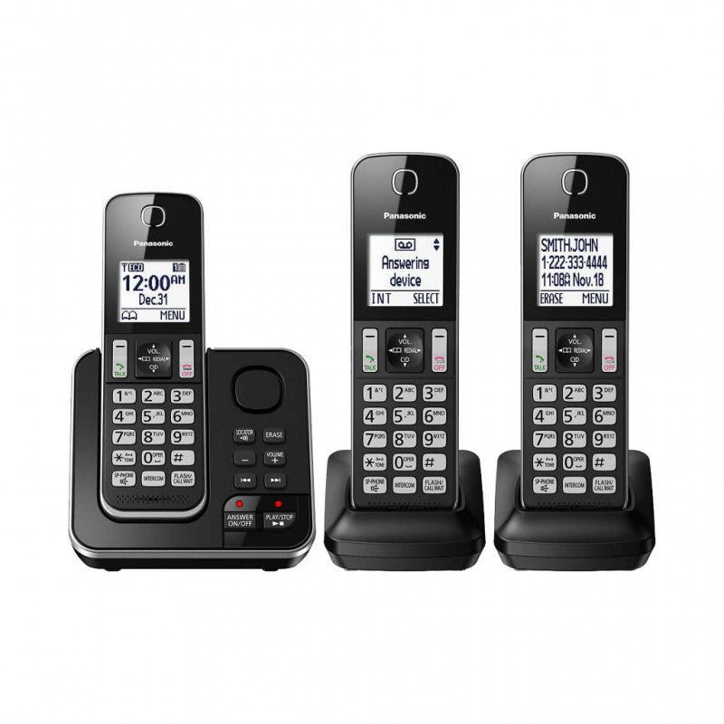 Refurbished PANASONIC KX-TG163C DECT 6.0 Digital Cordless Phone with 3 Handsets & Answering Machine | Home Essentials Warranty | Ideal for Home & Office Use