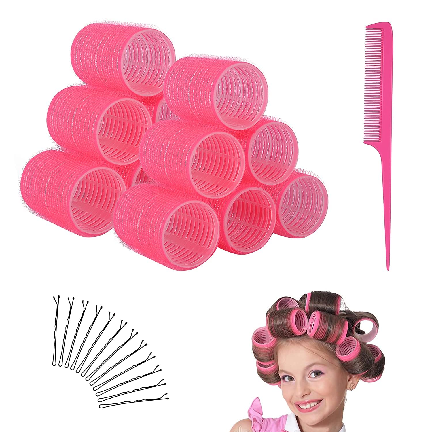 SIYAA 12 Pack Self Grip Hair Rollers Set - Salon Quality Hair Curlers for Women, DIY Hairstyling Tools for Curly & Wavy Hair - Perfect for Home Use, Parties & Special Occasions