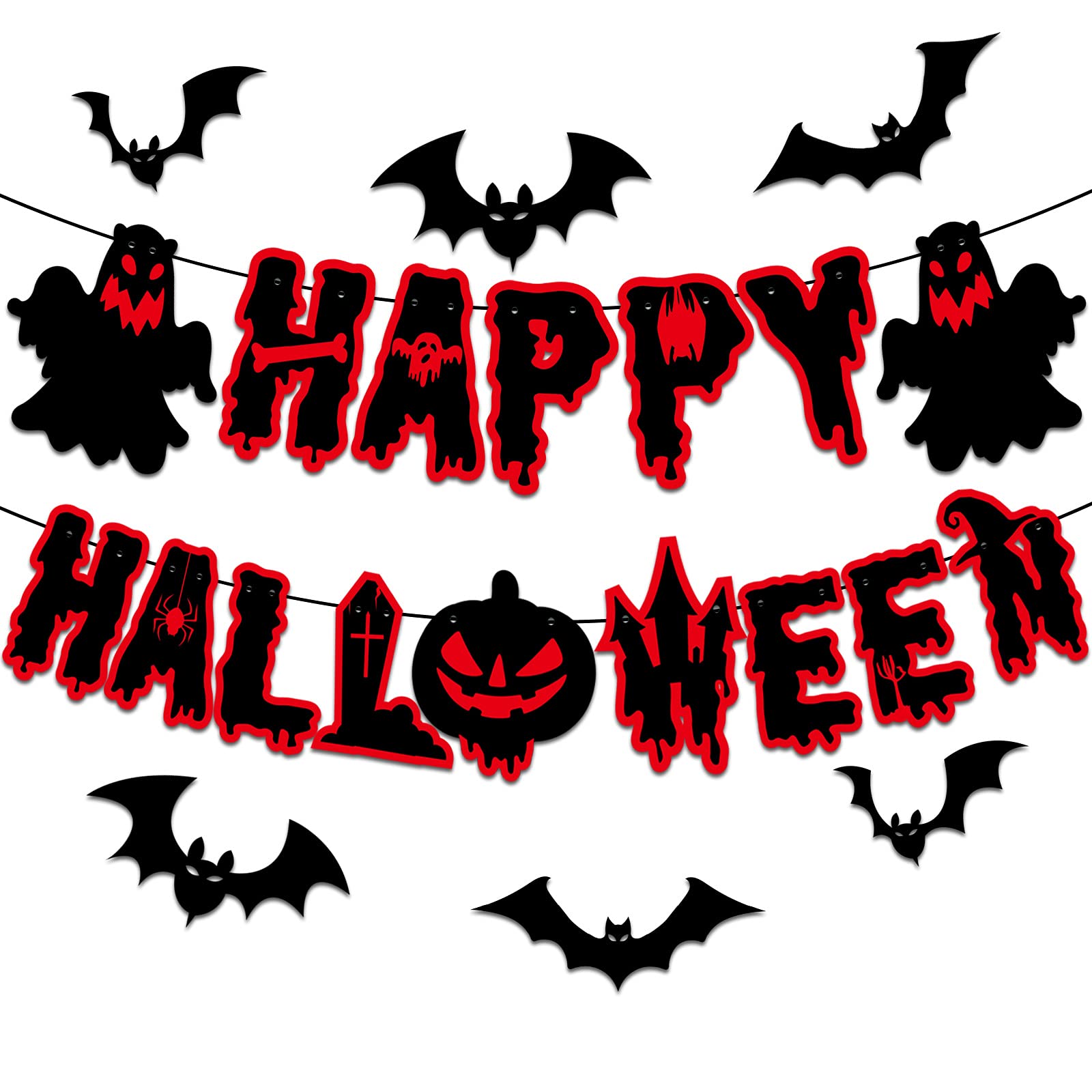 Happy Halloween Banner - Spooky Halloween Party Decorations for Haunted House, Mantle & Halloween Theme Party | Perfect for Home, Office & Outdoor Decor