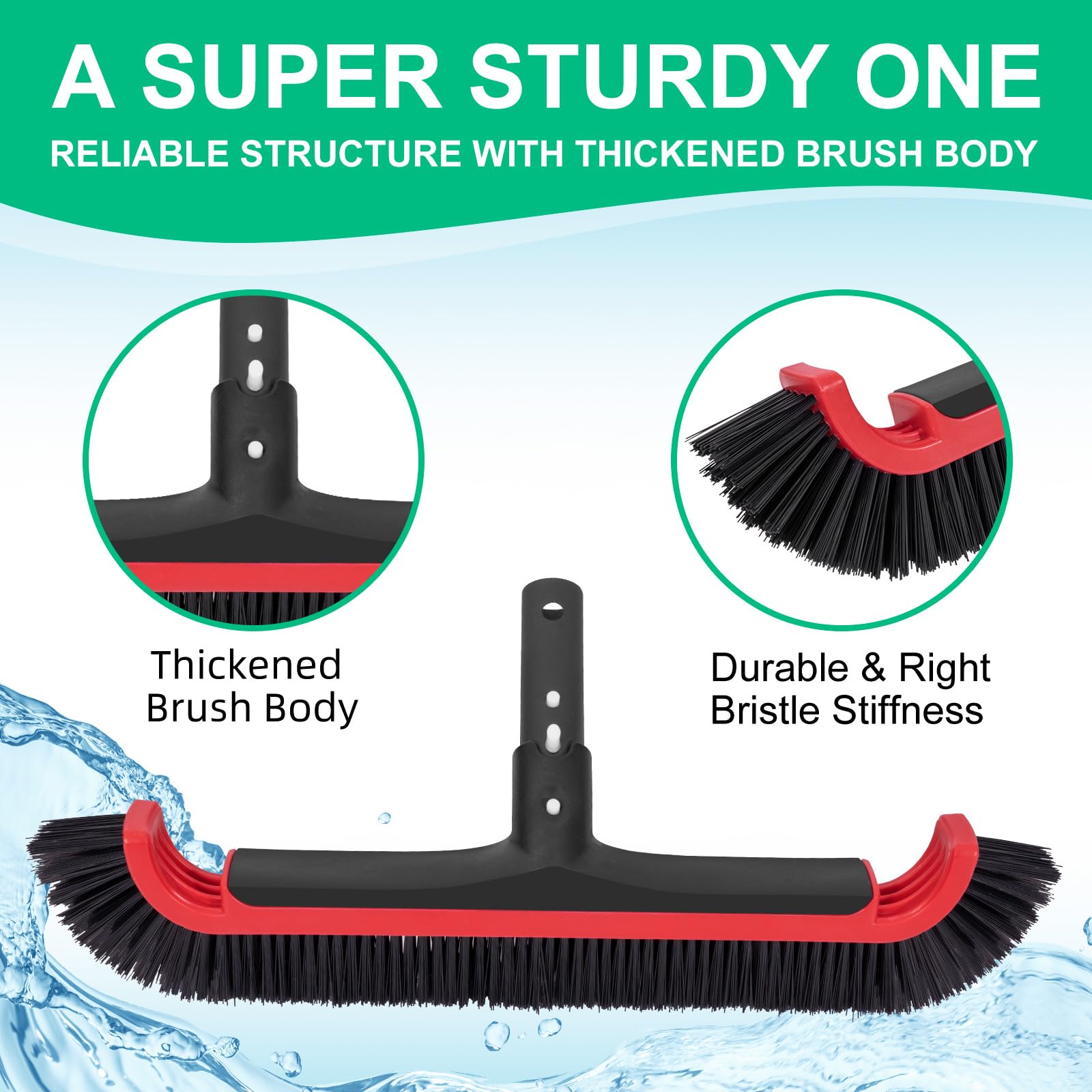 17.5'' Heavy Duty Pool Brush with Aluminum Handle - Professional Swimming Pool Scrubber for Inground & Above Ground Pools - Cleans Pool Walls & Floors Efficiently - Perfect for Weekly Maintenance, Algae Removal, and Tile Cleaning
