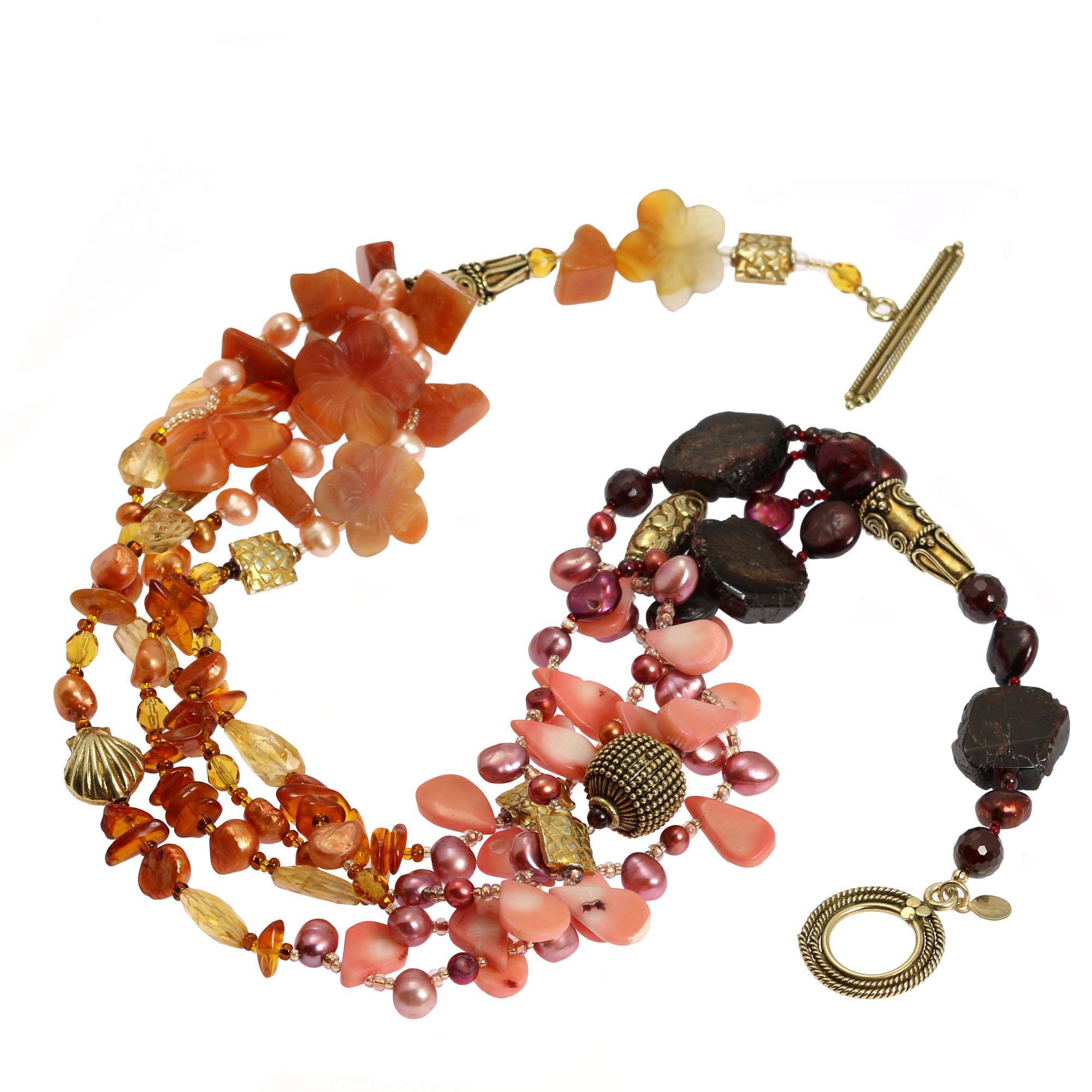Garnet Amber Carnelian Beaded Gemstone Necklace for Women - Natural Stone Jewelry for Boho Chic & Spiritual Healing | Perfect for Meditation, Yoga & Everyday Wear