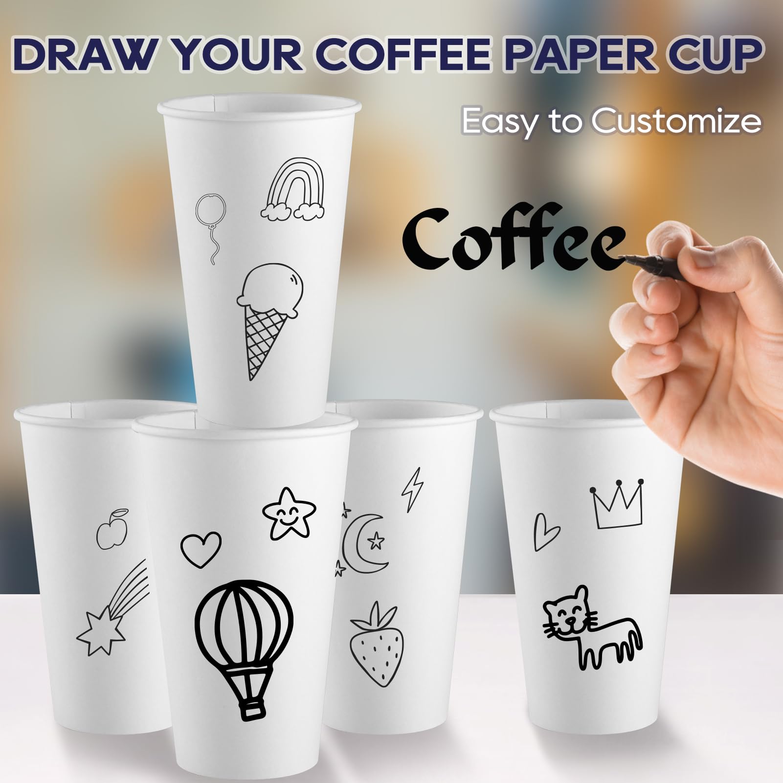 LITOPAK 1000 Pack 16 oz Disposable Paper Coffee Cups - White Hot Drink Cups for Office, School, Cafe & Restaurant Use - Perfect for Coffee, Tea & Hot Beverages
