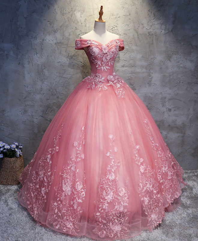 Elegant Pink Tulle Lace Off Shoulder Long Prom Dress - Formal Evening Gown for Homecoming, Wedding, Quinceañera & Special Occasions