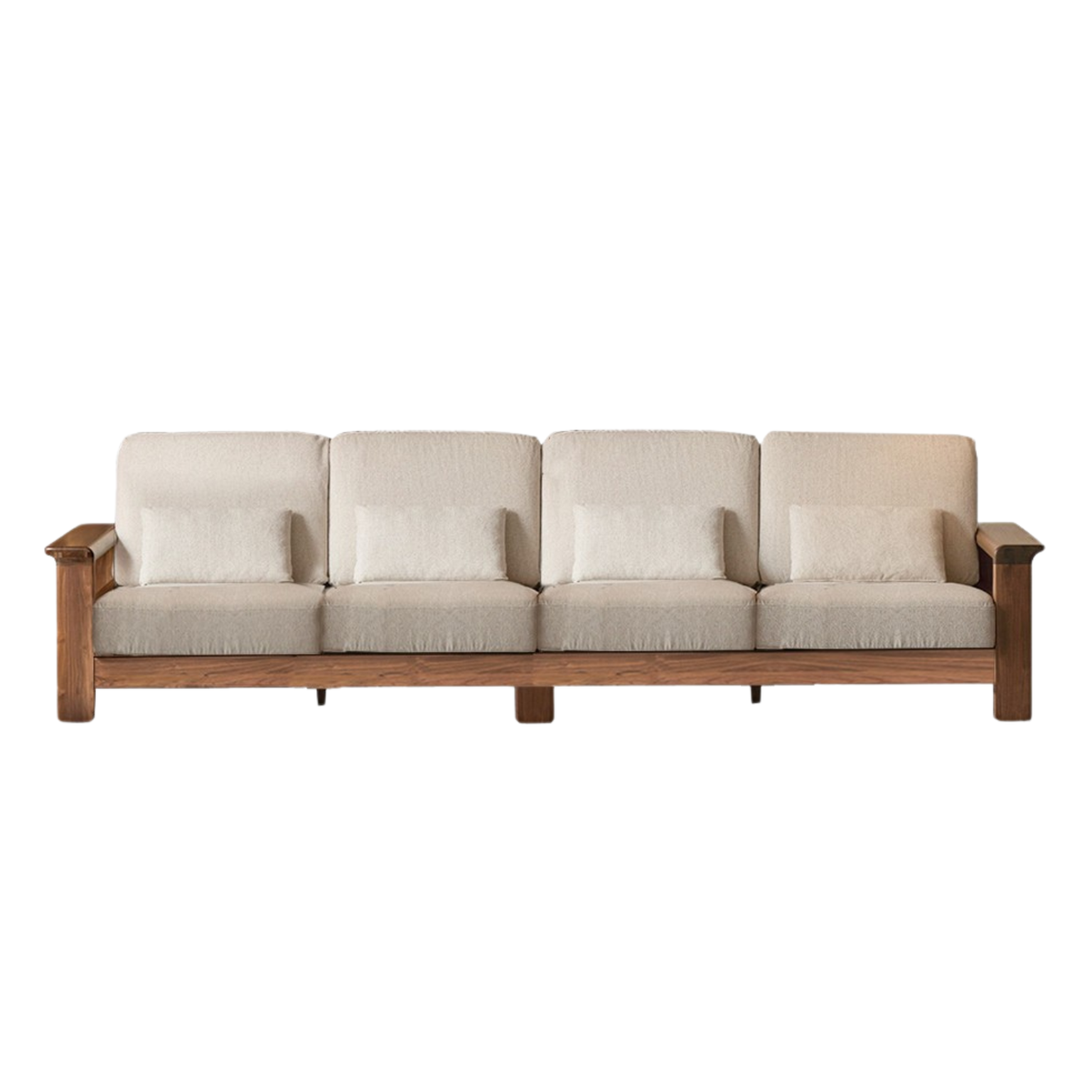 Black Walnut Solid Wood Modern Straight Sofa - Contemporary Minimalist Living Room Furniture for Small Spaces & Apartments