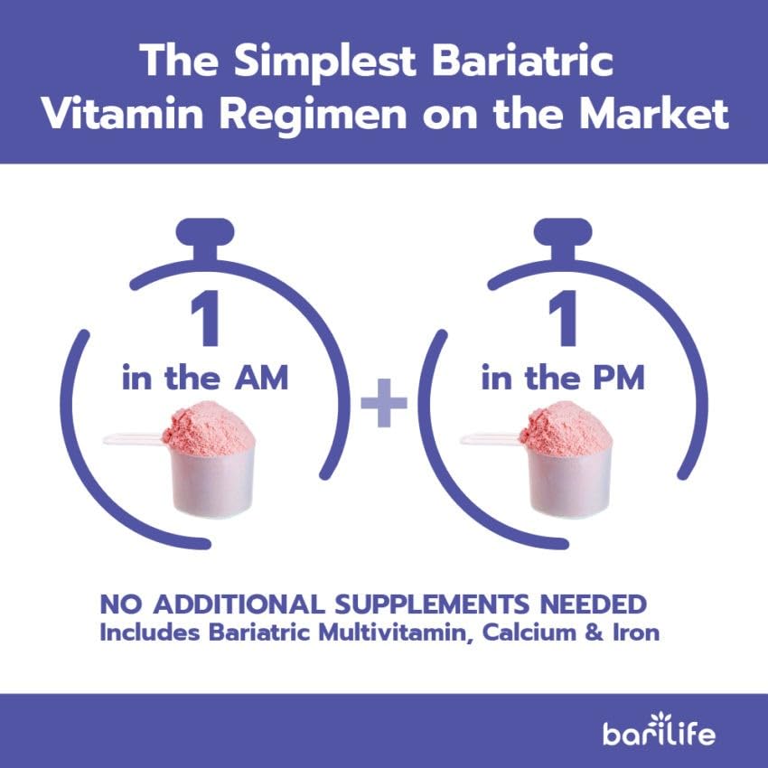 Bari Life Complete Bariatric Multivitamin with Iron - Powder Dietary Supplement for Gastric Sleeve Patients | Calcium Citrate, Multivitamin & Iron Formula | Watermelon Flavor (60 Servings) | Post-Surgery Nutrition & Weight Loss Support