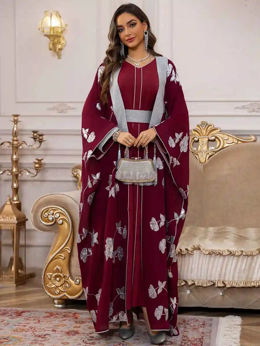 2-Piece Embroidered Caftan Dress Set for Women - Boho Chic Loose Flowy Maxi Kaftan Outfit #25462 | Perfect for Beach Cover-Up, Resort Wear, and Summer Vacations