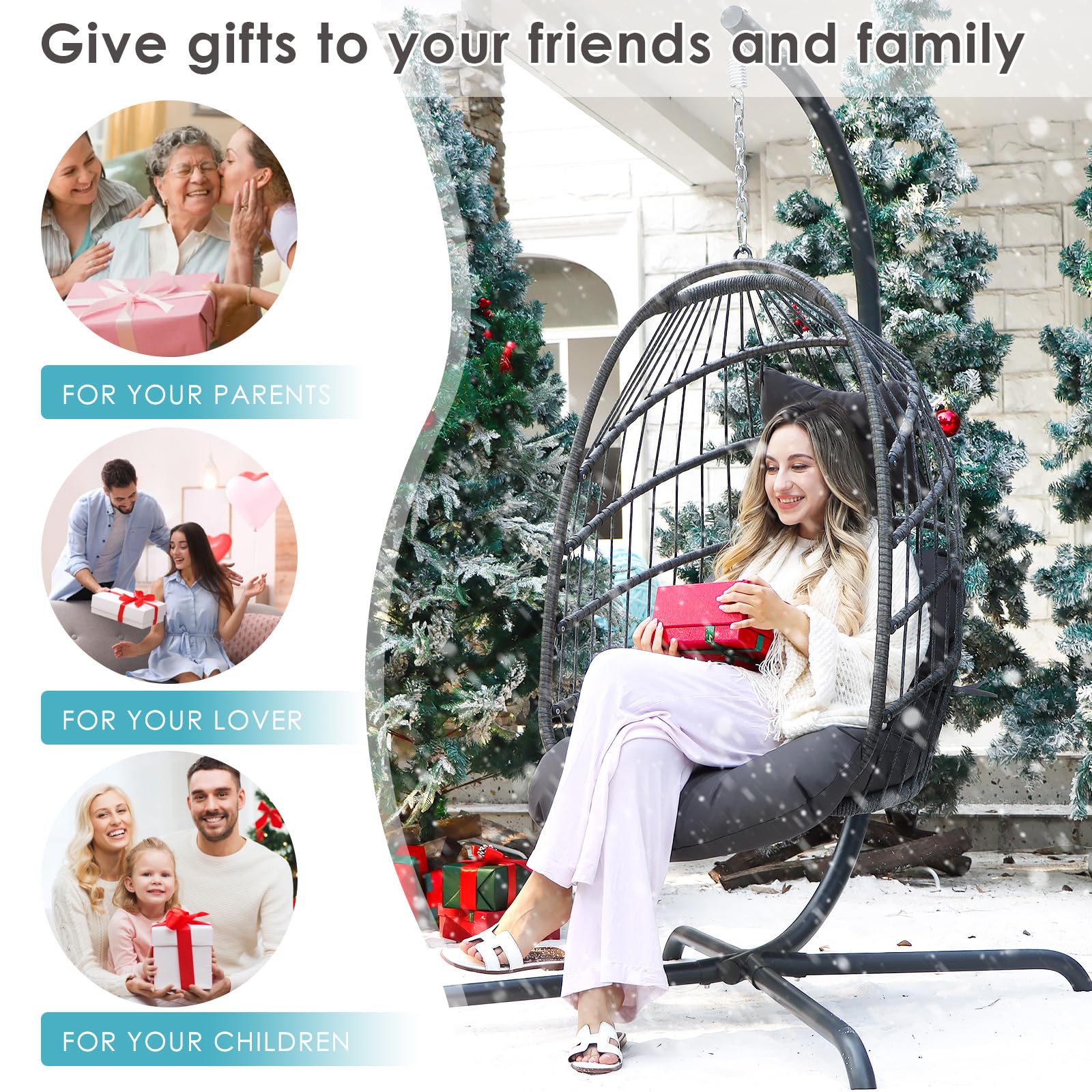 Outdoor Hanging Egg Chair with Stand - 350lbs Capacity PE Rattan Wicker Swing Chair with Water-Resistant Cushions, Foldable Basket Design for Patio, Garden, Bedroom & Indoor Use (Dark Grey) - Perfect for Relaxing, Reading & Lounging in Your Backyard or Living Space