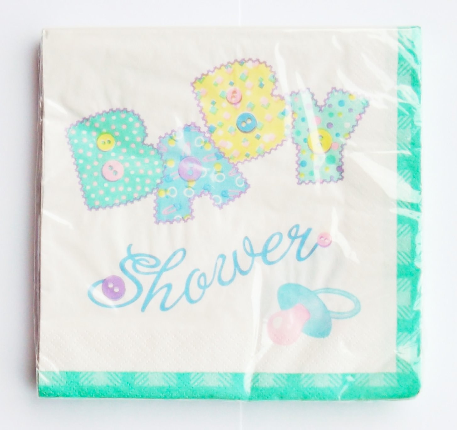16-Count Pastel Baby Stitching Lunch Napkins - Soft & Absorbent for Birthday Parties, Baby Showers & Everyday Meals