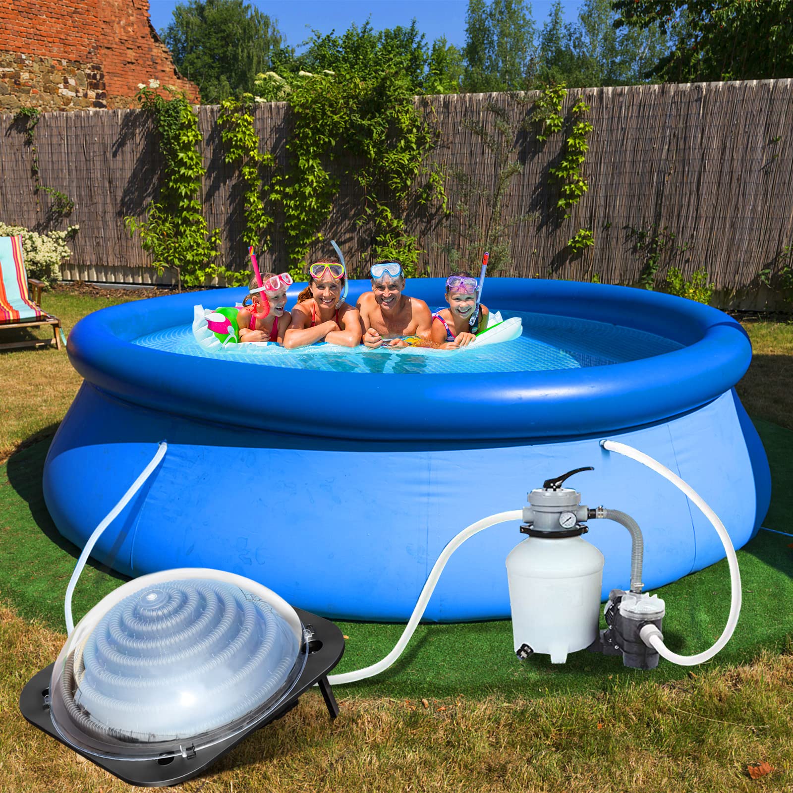 IRONMAX Solar Pool Heater - Dome Swimming Pool Water Warmer with Protective Lid & Hoses | Above Ground Pool Heating Equipment for Backyard, Inground & Outdoor Pools | Energy Efficient Solar Heating Solution