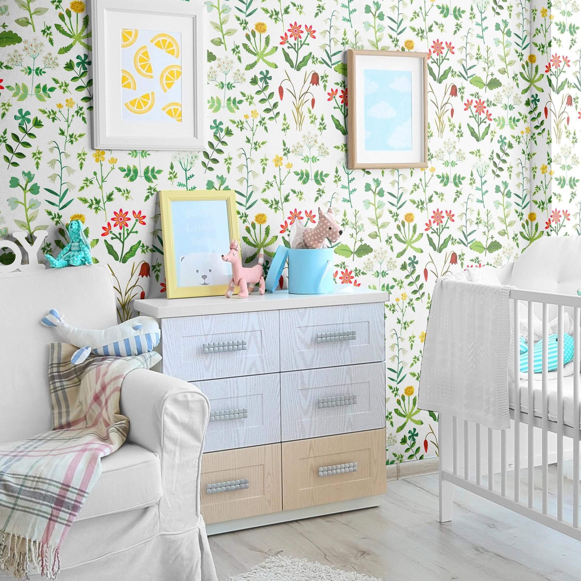 White Botanical Floral Peel and Stick Removable Wallpaper - Self-Adhesive Decorative Wall Covering for Bedroom, Living Room & Home Office