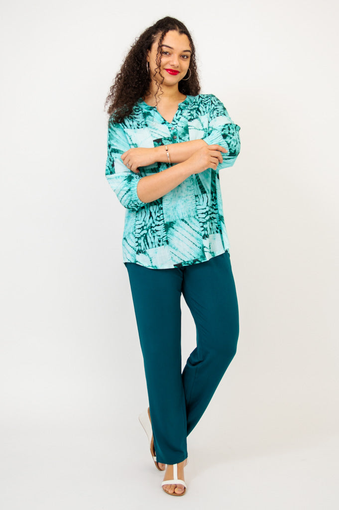 Carly Top - Shibori Print Linen Bamboo Blend Women's Tunic - Perfect for Summer Outfits & Boho Fashion